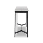 Side of Four Hands Hammered Iron Console Table in White Marble on a white background at Addison West