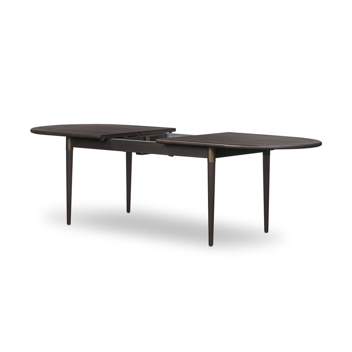 Four Hands Harper Oval Extension Dining Table 84-104" in Black Mango Veneer on a white background at Addison West
