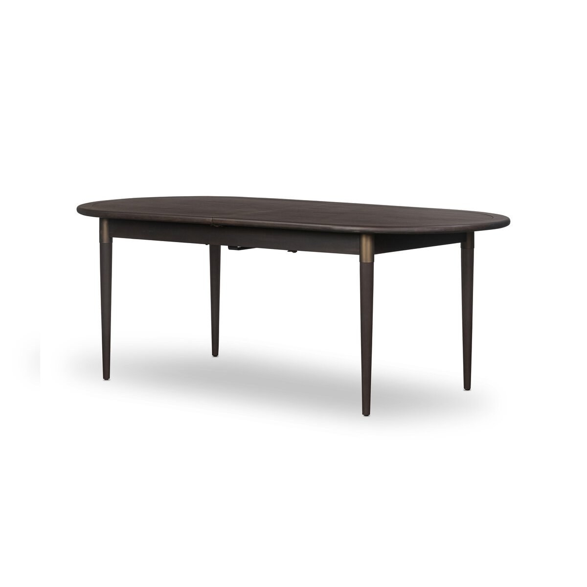 Four Hands Harper Oval Extension Dining Table 84-104" in Black Mango Veneer on a white background at Addison West