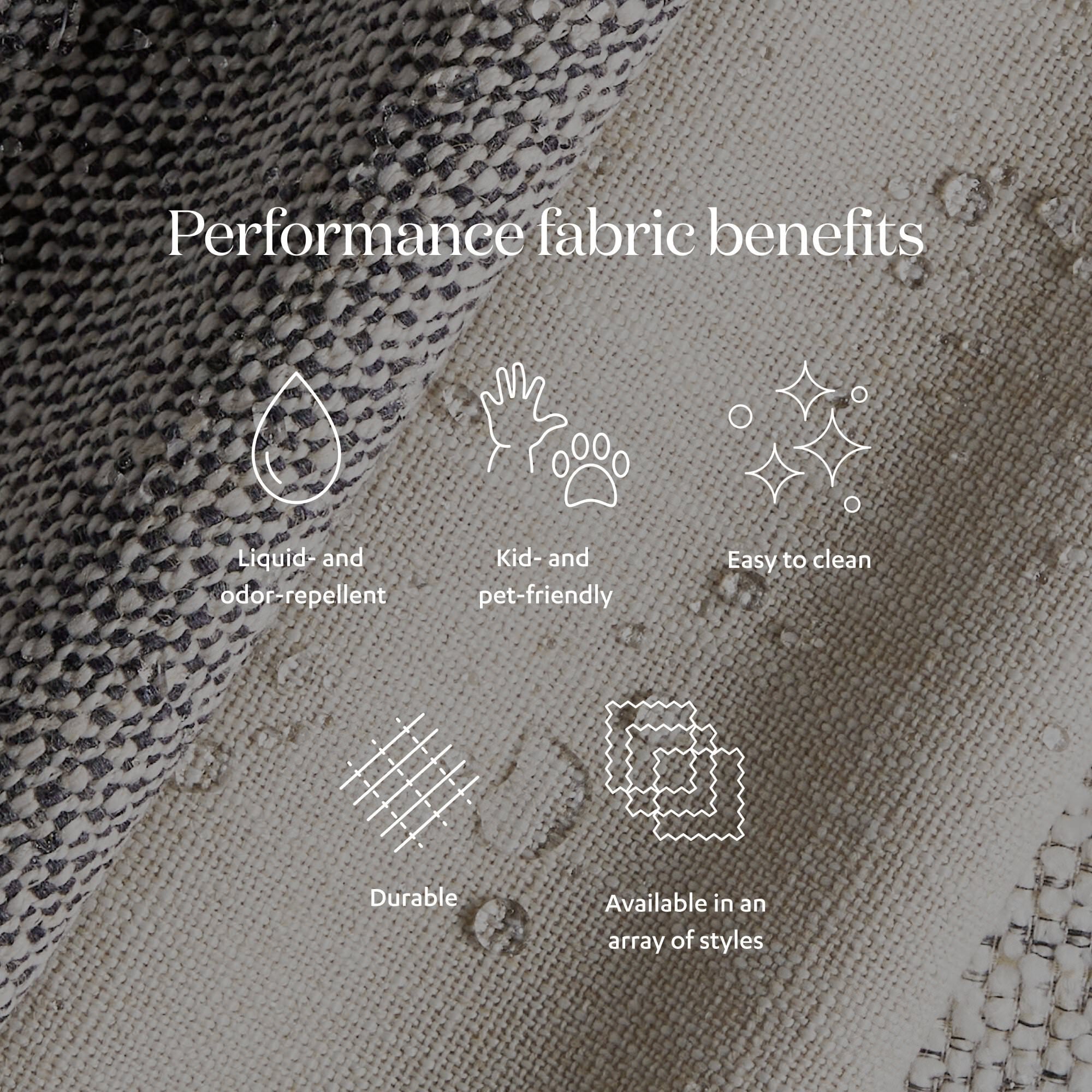 Four Hands Harris Accent Bench in Knoll Domino performance details.