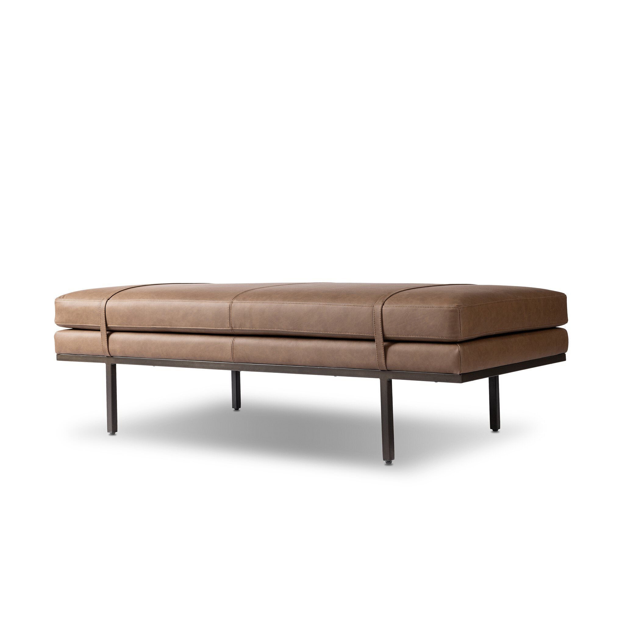 Four Hands Harris Accent Bench in Maestro Cigar on white background at Addison West.