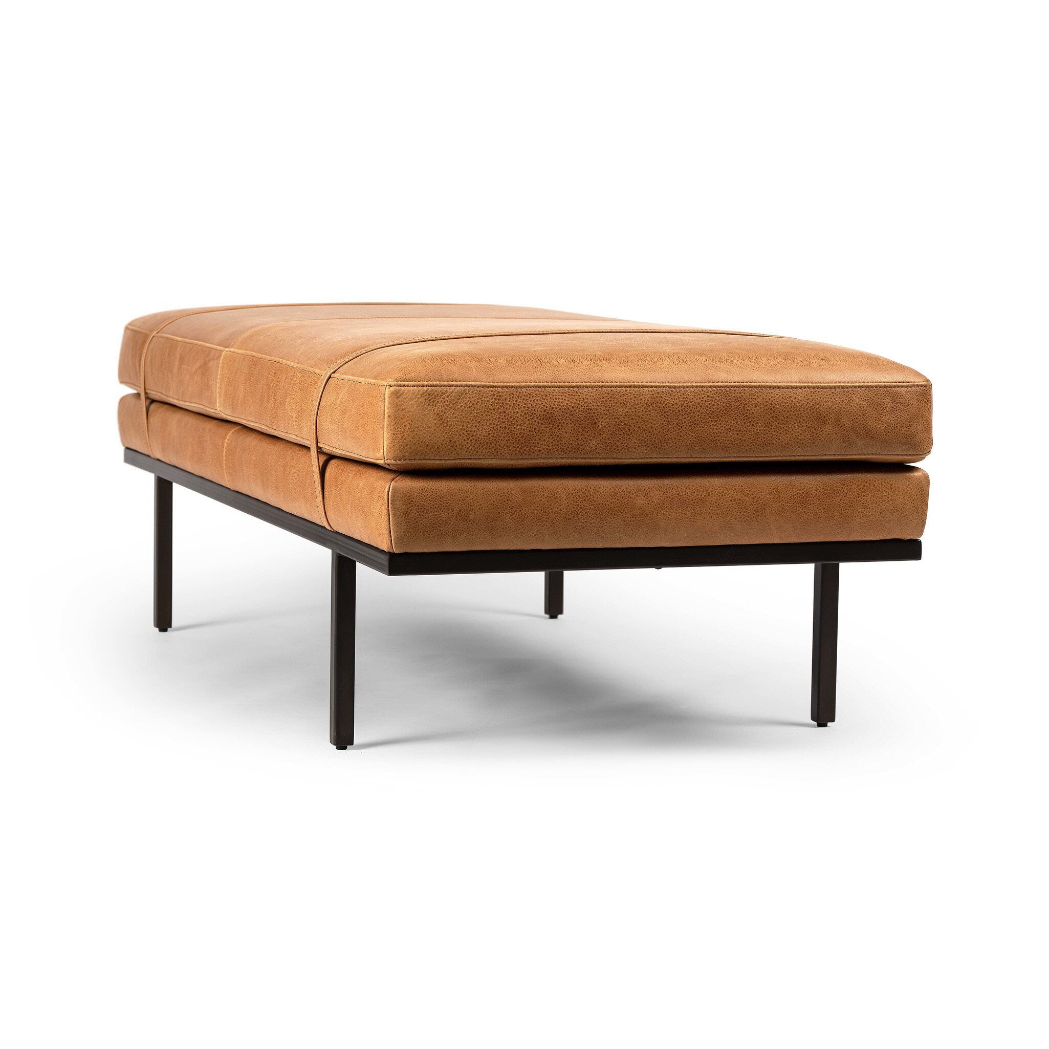 Four Hands Harris Accent Bench in Palermo Cognac on white background at Addison West.