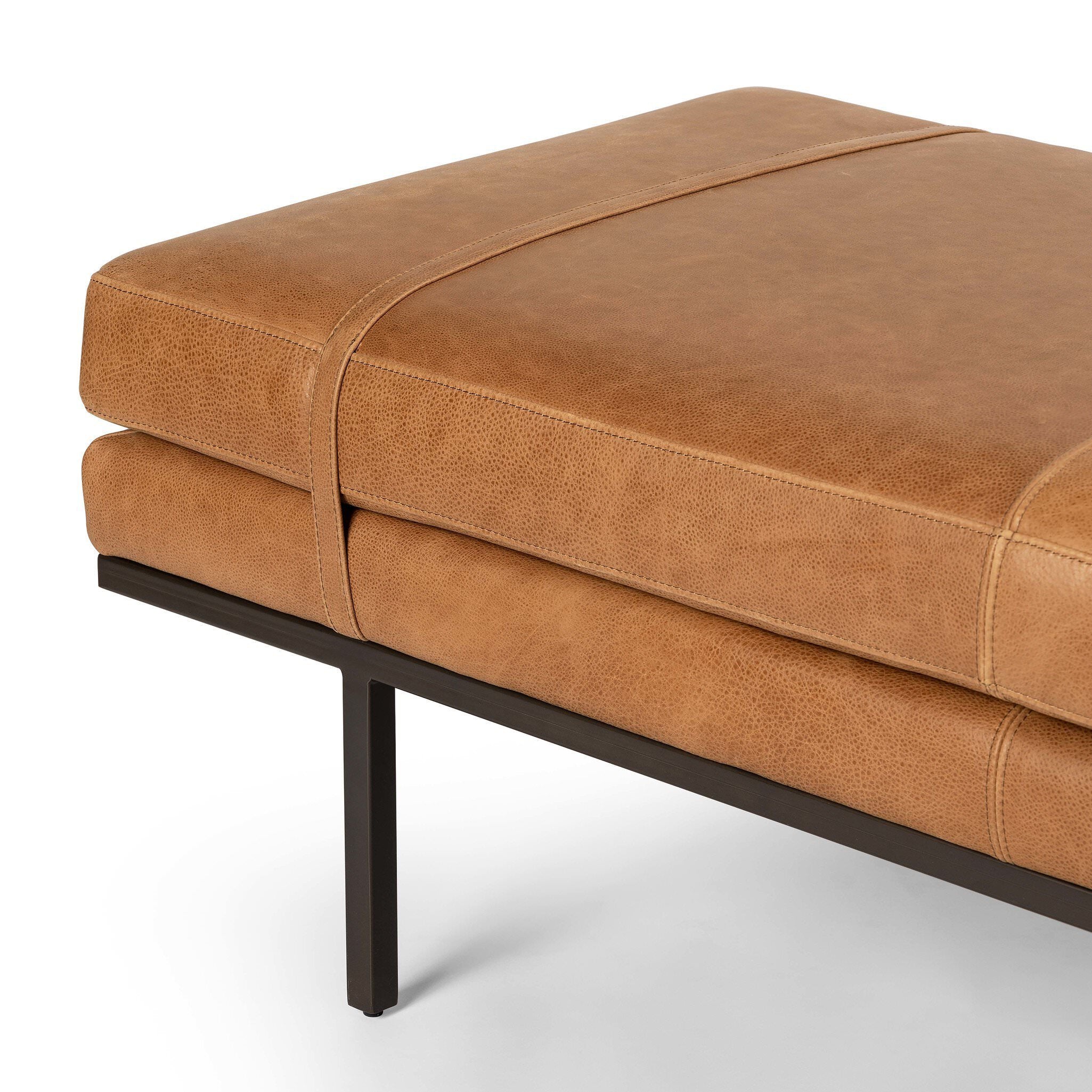 Four Hands Harris Accent Bench in Palermo Cognac on white background at Addison West.