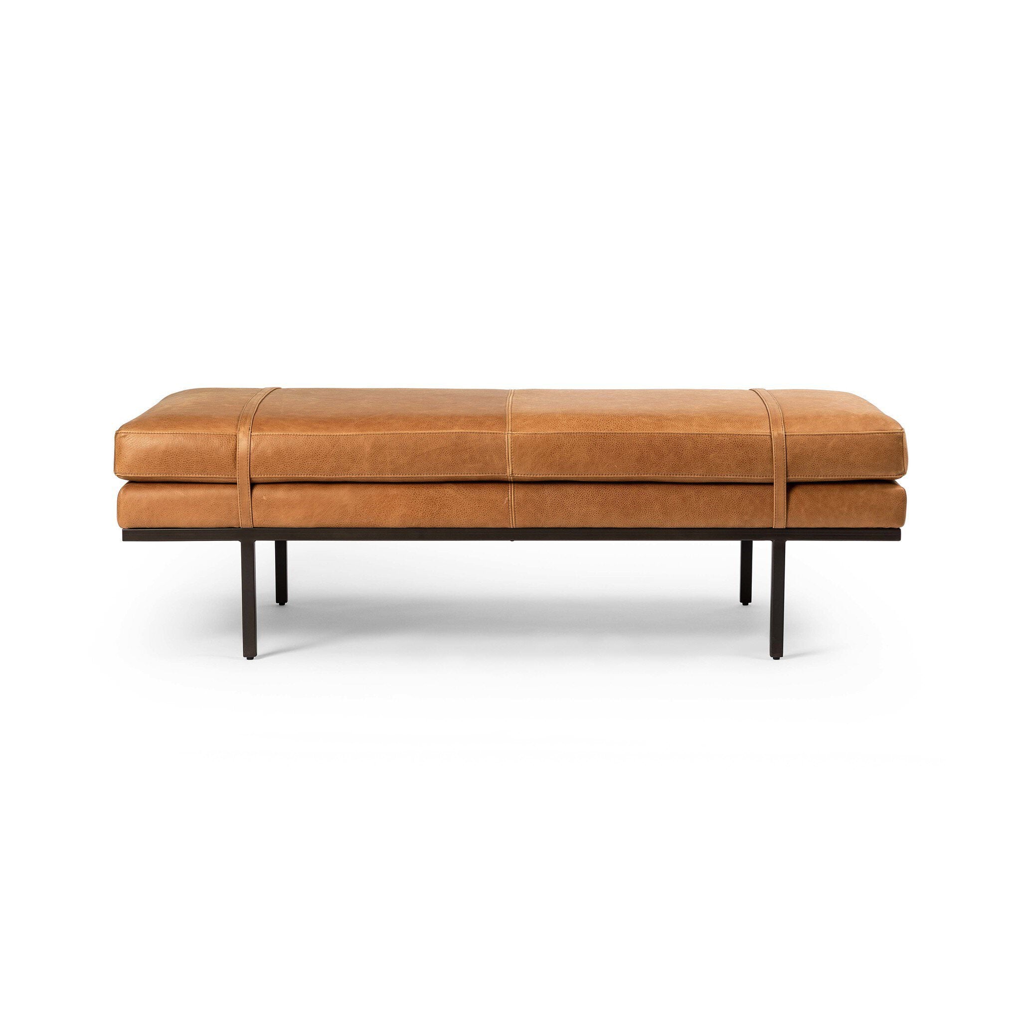 Four Hands Harris Accent Bench in Palermo Cognac on white background at Addison West.