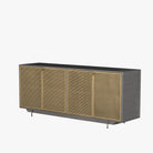 Four Hands Hendrick Sideboard with four perforated brass doors and gunmetal exterior on a white background