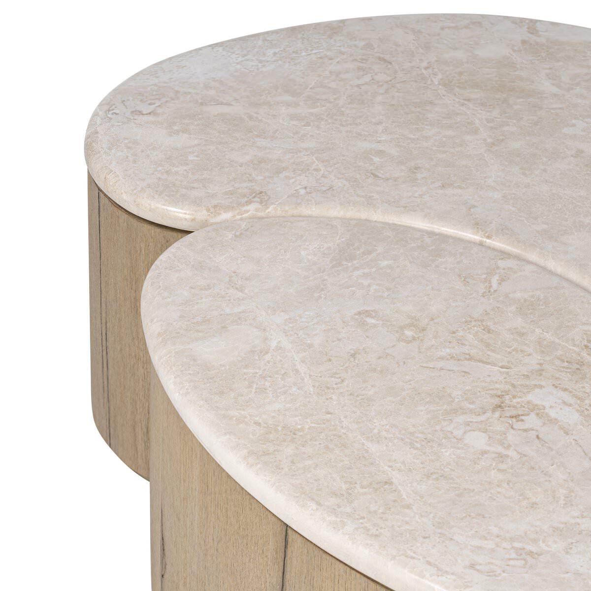 Close up of Four Hands Ingrid Coffee Table in Cappuccino Marble on a white background at Addison West