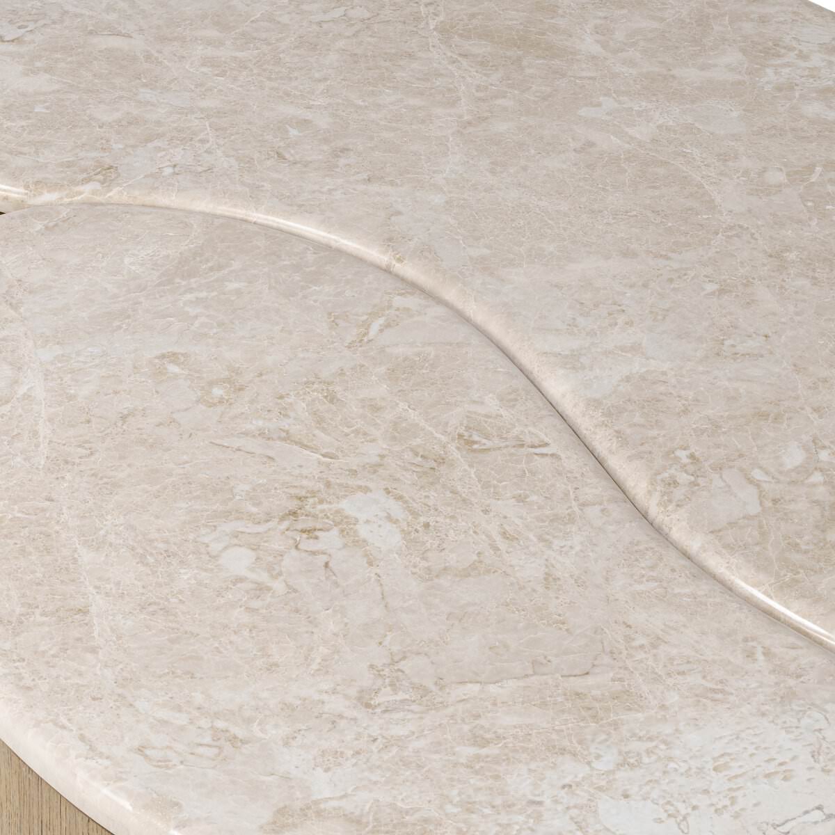 Close up of Four Hands Ingrid Coffee Table in Cappuccino Marble on a white background at Addison West