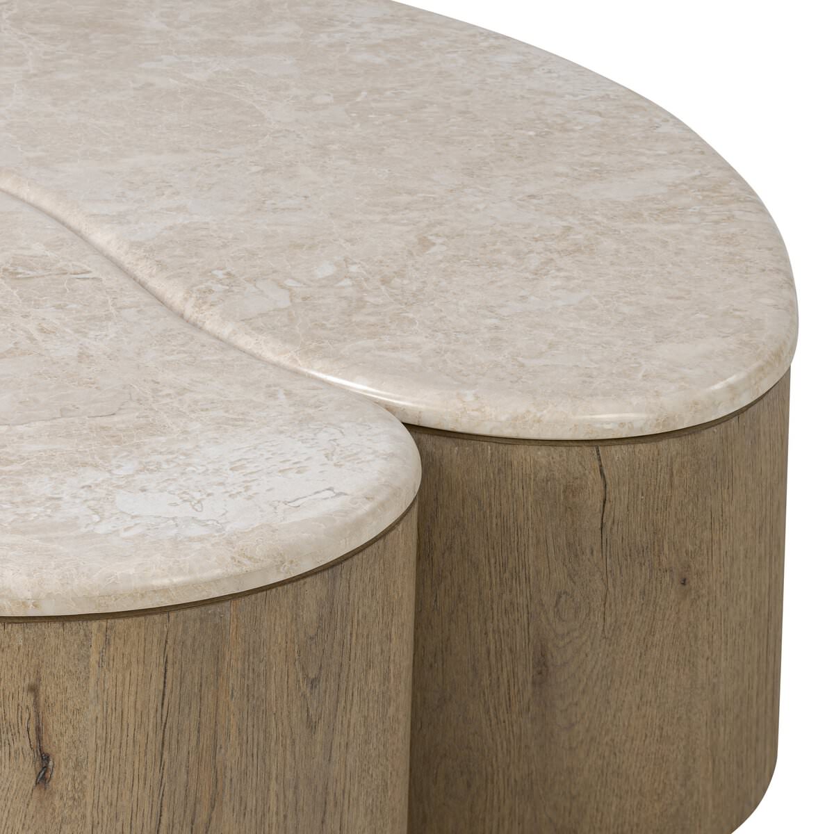 Close up of Four Hands Ingrid Coffee Table in Cappuccino Marble on a white background at Addison West