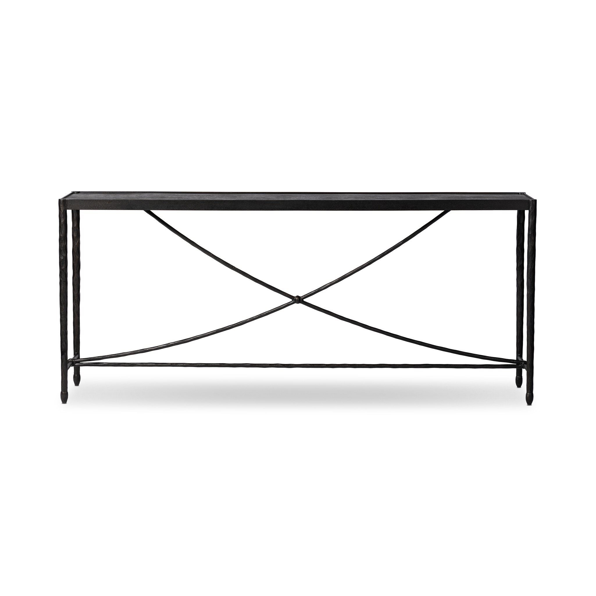 Four Hands Jade Console Table Textured Bronze on white background at Addison West.