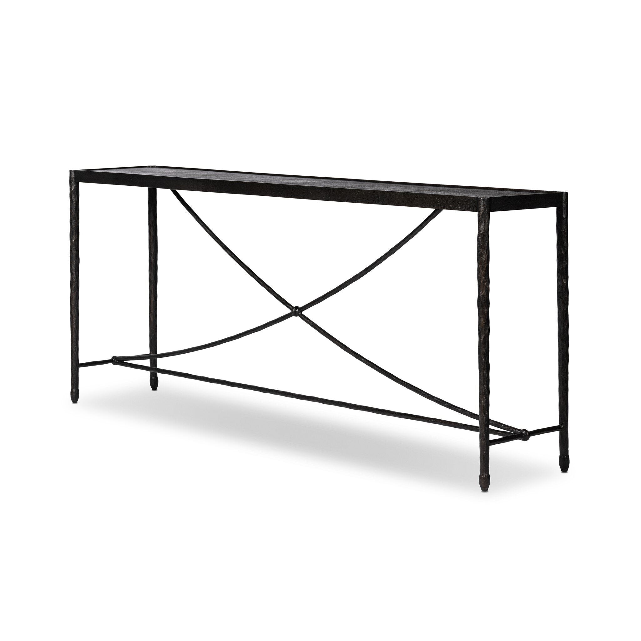 Four Hands Jade Console Table Textured Bronze on white background at Addison West.