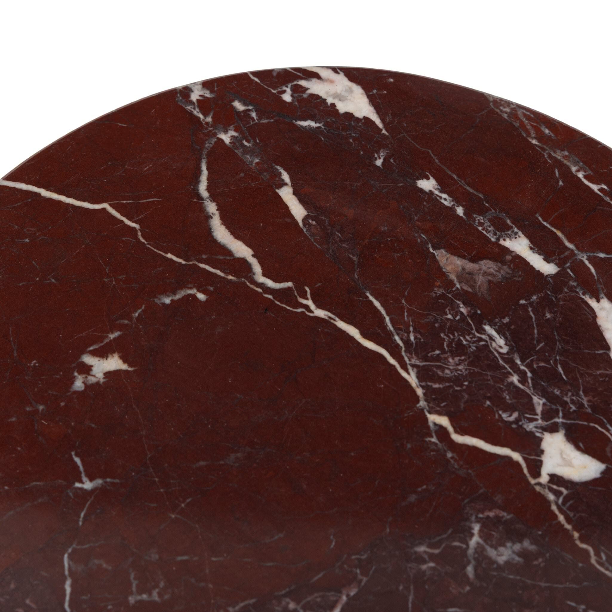 Four Hands Jocelyn End Table in Cordovan Marble on white background at Addison West.