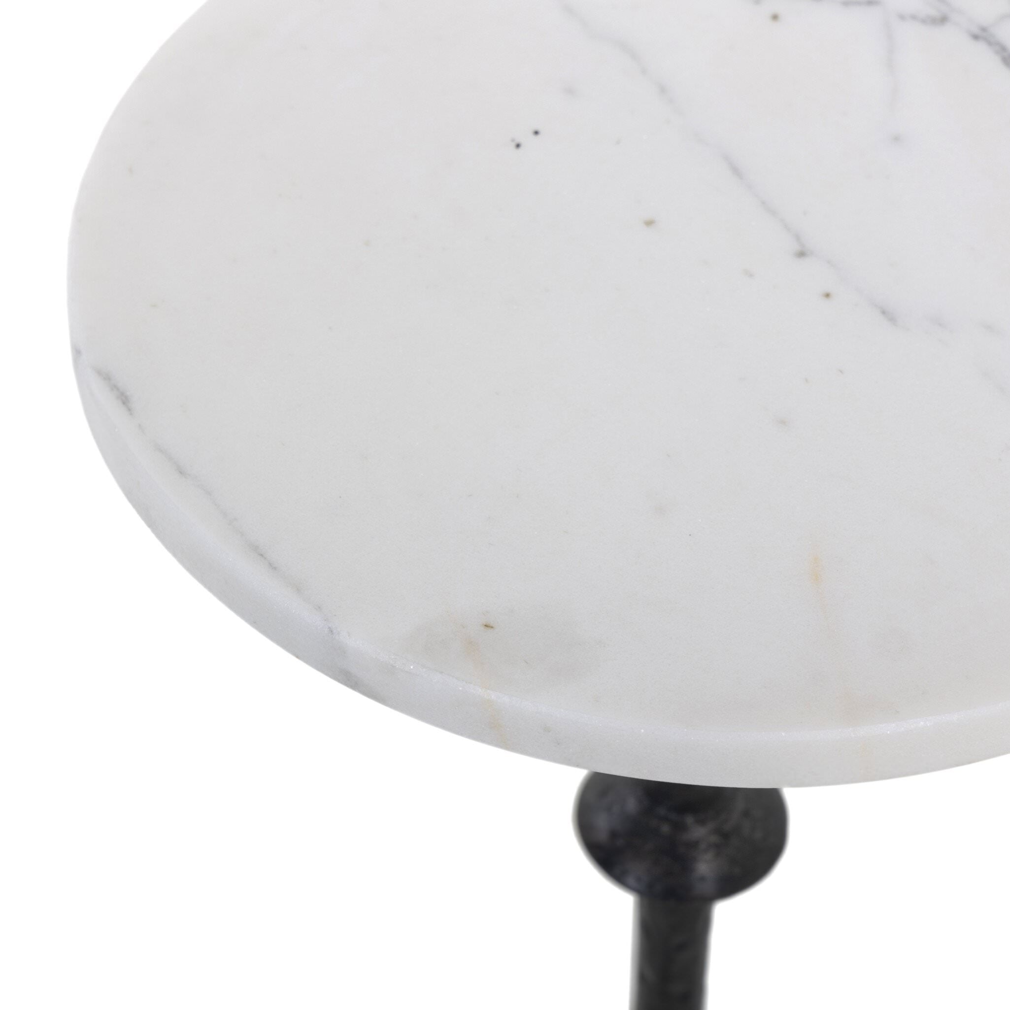 Four Hands Jocelyn End Table in Veined White Marble on white background at Addison West.