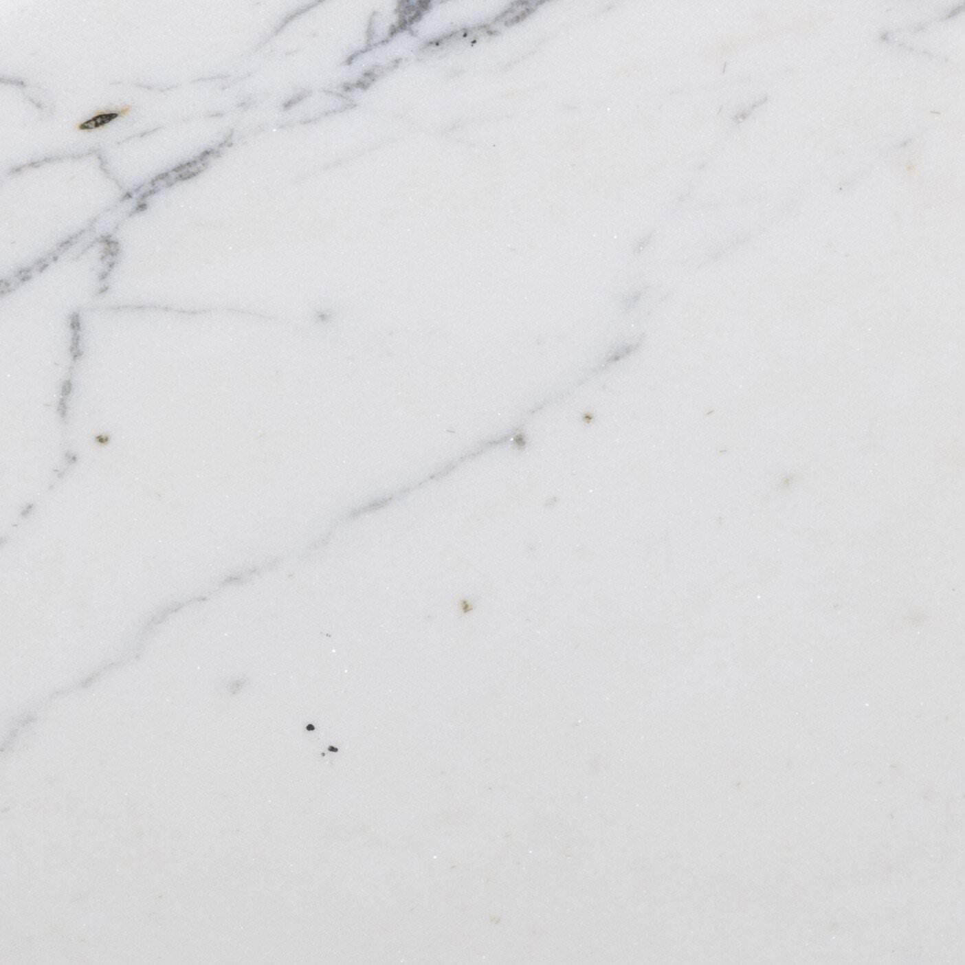 Four Hands Jocelyn End Table in Veined White Marble on white background at Addison West.