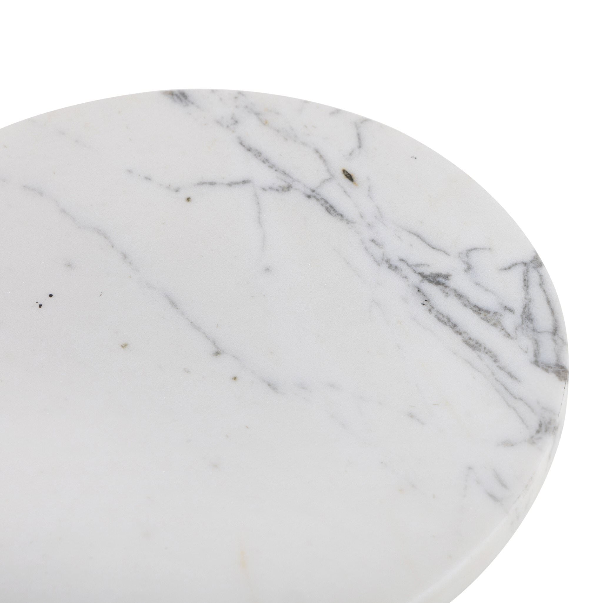 Four Hands Jocelyn End Table in Veined White Marble on white background at Addison West.