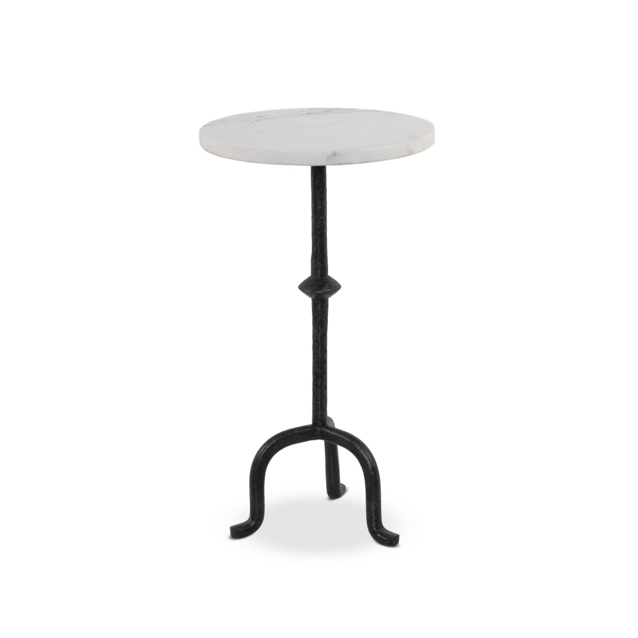Four Hands Jocelyn End Table in Veined White Marble on white background at Addison West.