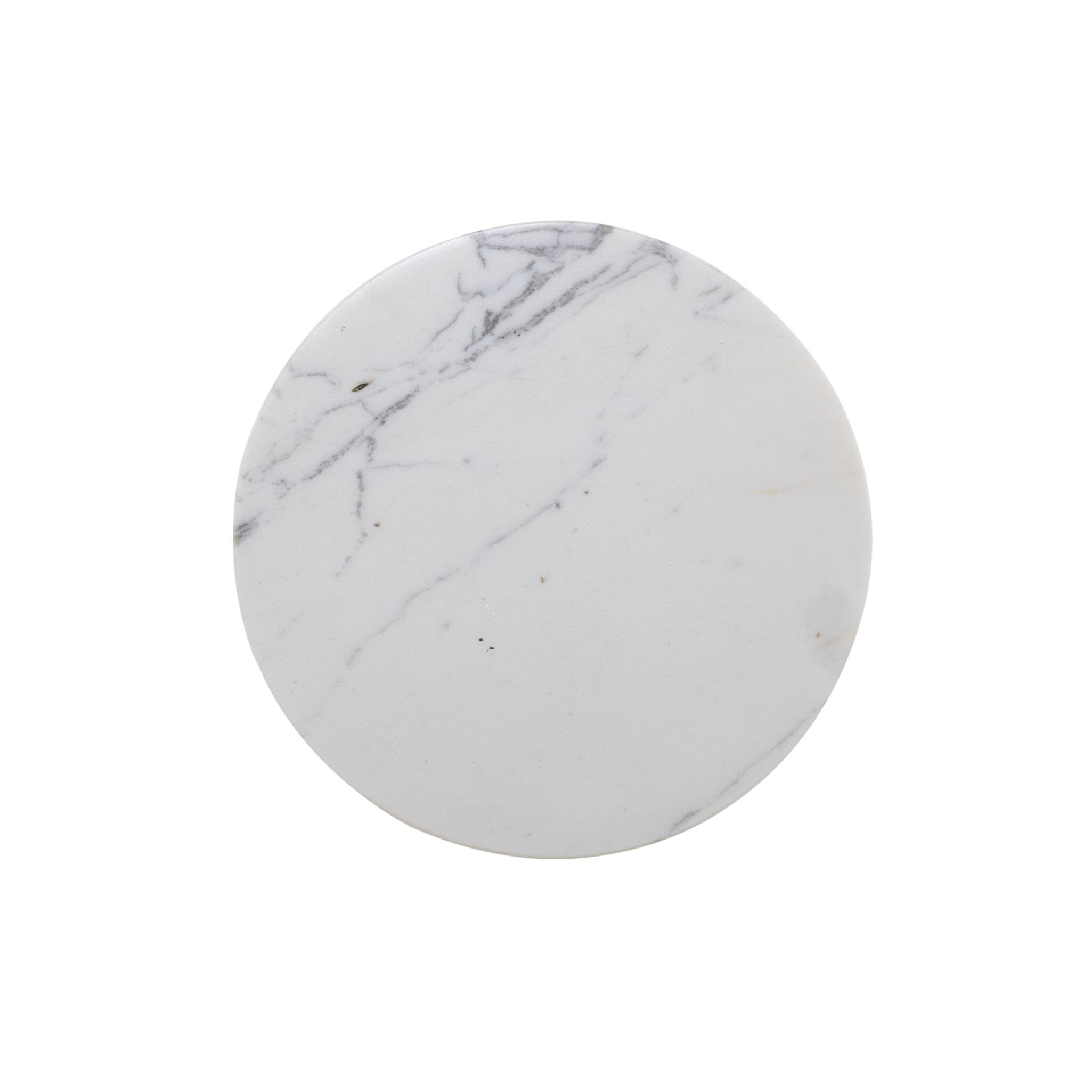 Four Hands Jocelyn End Table in Veined White Marble on white background at Addison West.