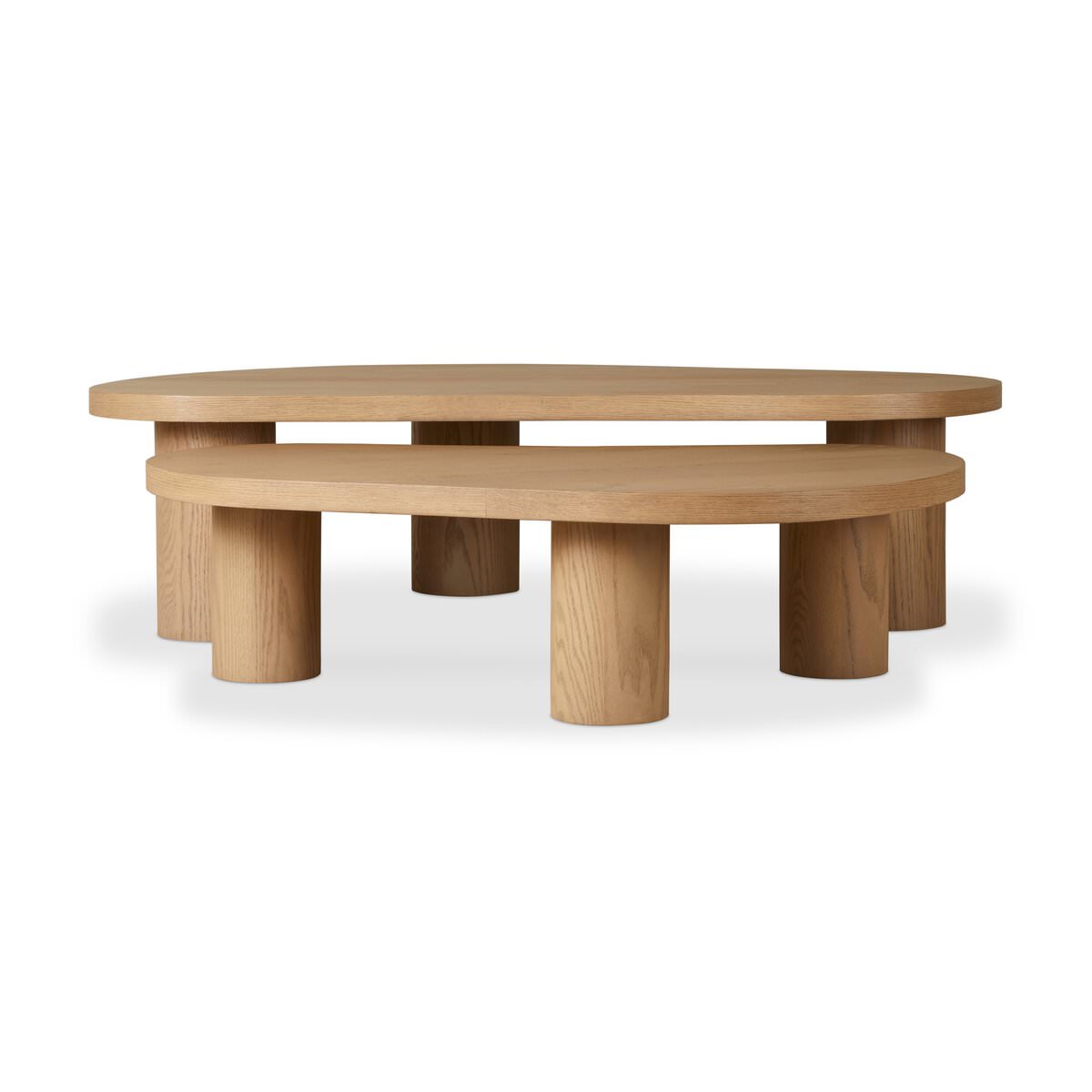 Four Hands Joji Nesting Coffee Tables in Natural Oak Veneer on a white background at Addison West