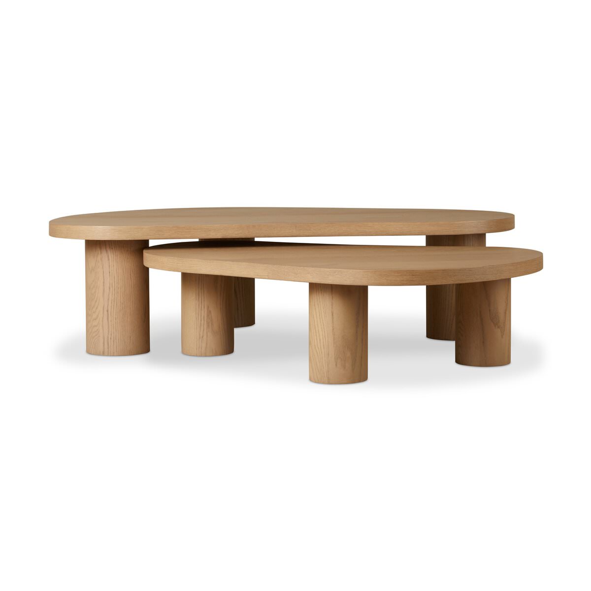 Four Hands Joji Nesting Coffee Tables in Natural Oak Veneer on a white background at Addison West