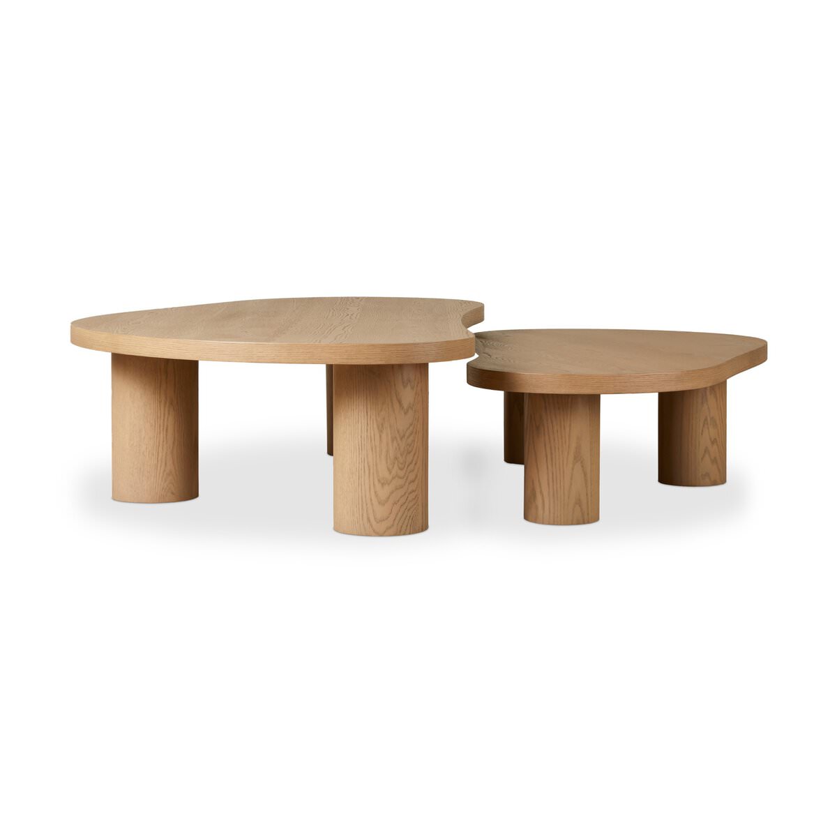 Four Hands Joji Nesting Coffee Tables in Natural Oak Veneer on a white background at Addison West