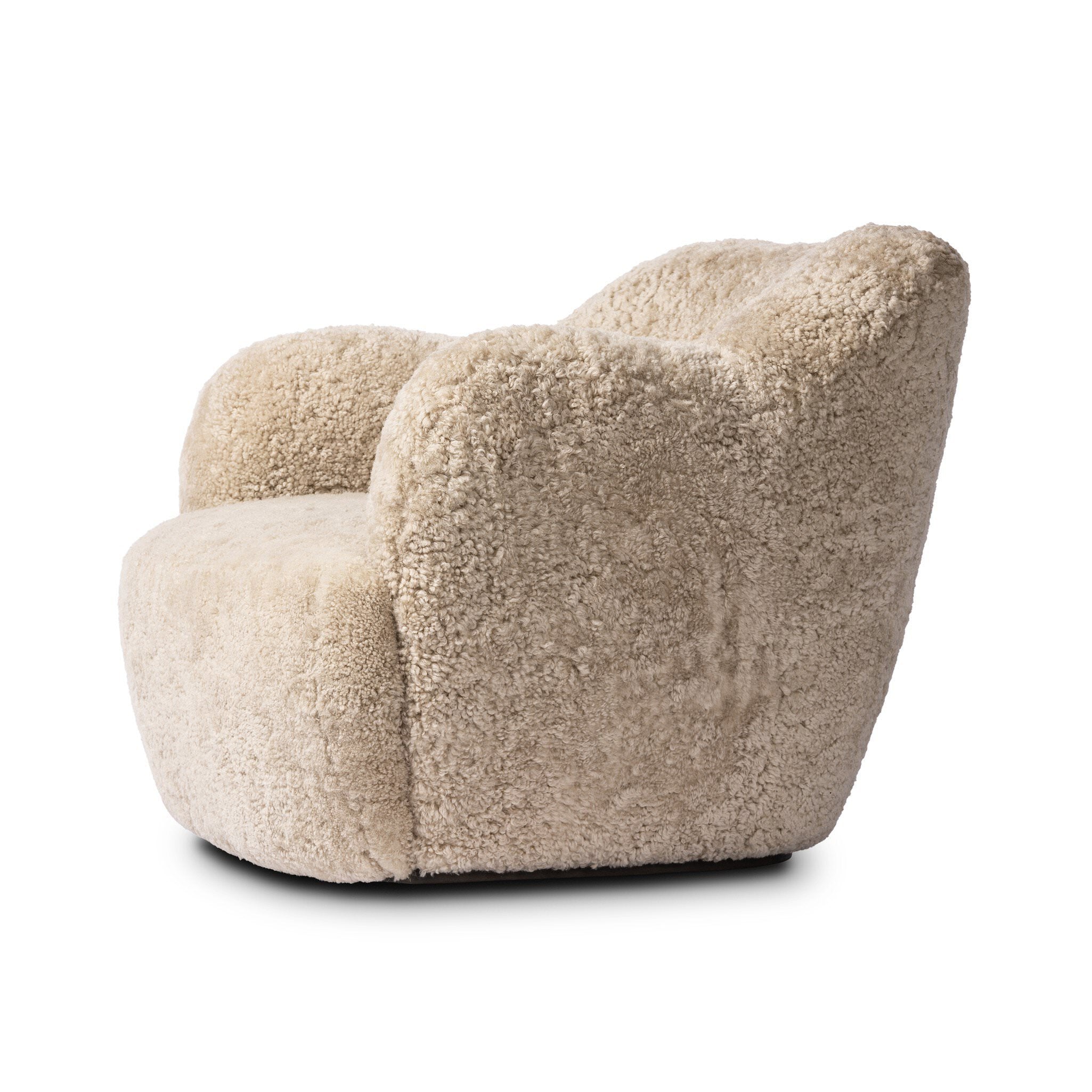 Four Hands Julius Swivel Chair in Beige Shearling on a white background at Addison West