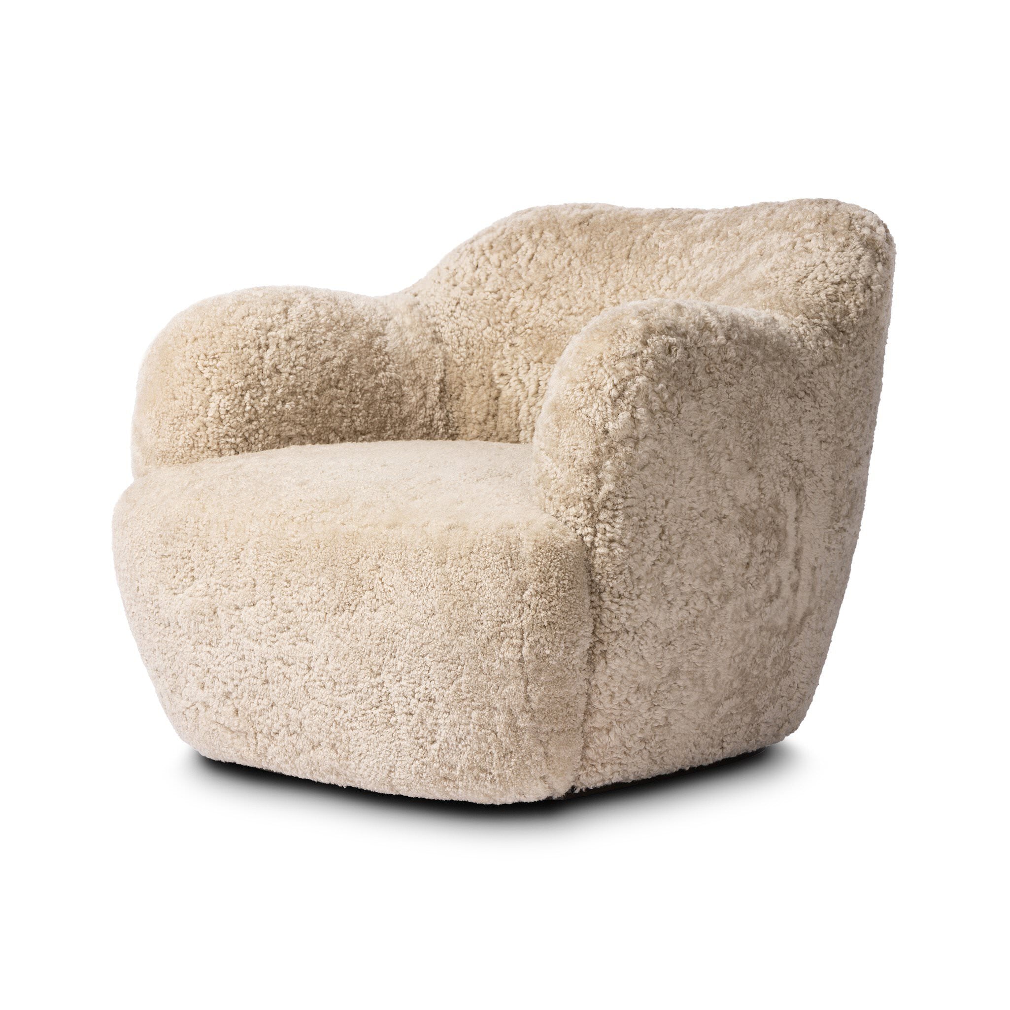 Four Hands Julius Swivel Chair in Beige Shearling on a white background at Addison West