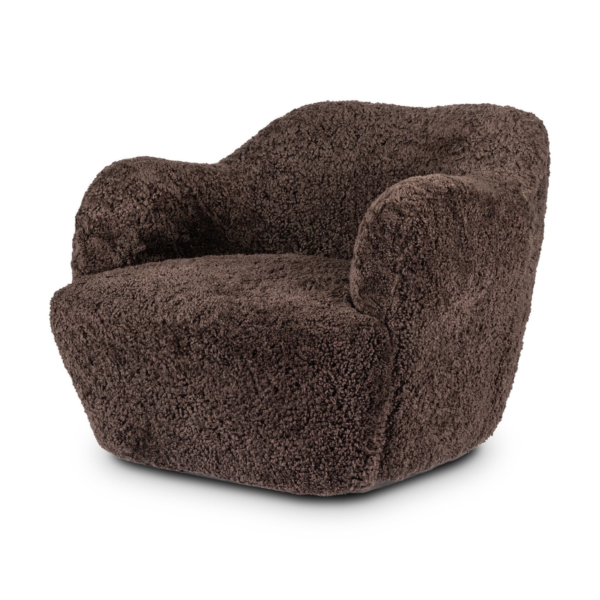Four Hands Julius Swivel Chair in Cocoa Shearling on a white background at Addison West