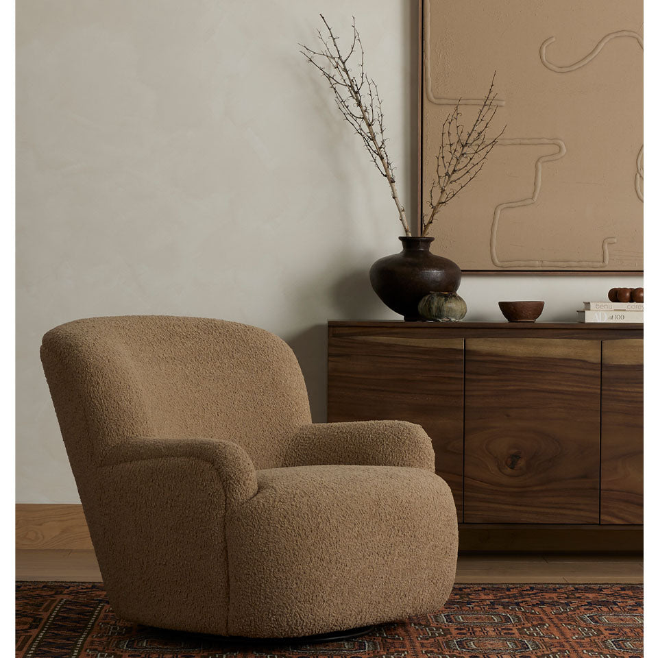 Four Hands Kadon Swivel Chair In Sheepskin Camel - Addison West