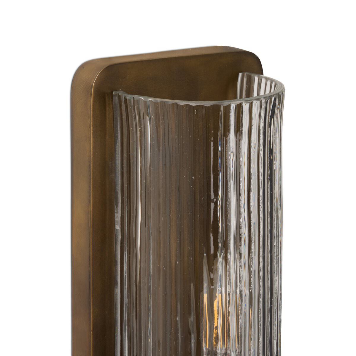 Close up of Four Hands Kenji Sconce in Clear Reeded Glass on a white background at Addison West