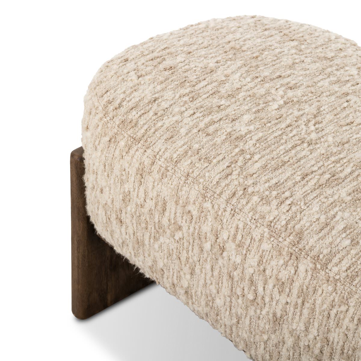 Close up of Four Hands Kirby Accent Bench in Solema Cream on a white background at Addison West