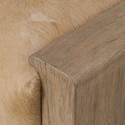 Close up of Four Hands Knox Accent Bench in Light Hair on Hide at Addison West