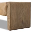 Close up of Four Hands Knox Accent Bench in Light Hair on Hide on a white background at Addison West