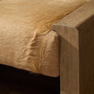 Close up of Four Hands Knox Accent Bench in Light Hair on Hide in an entryway at Addison West