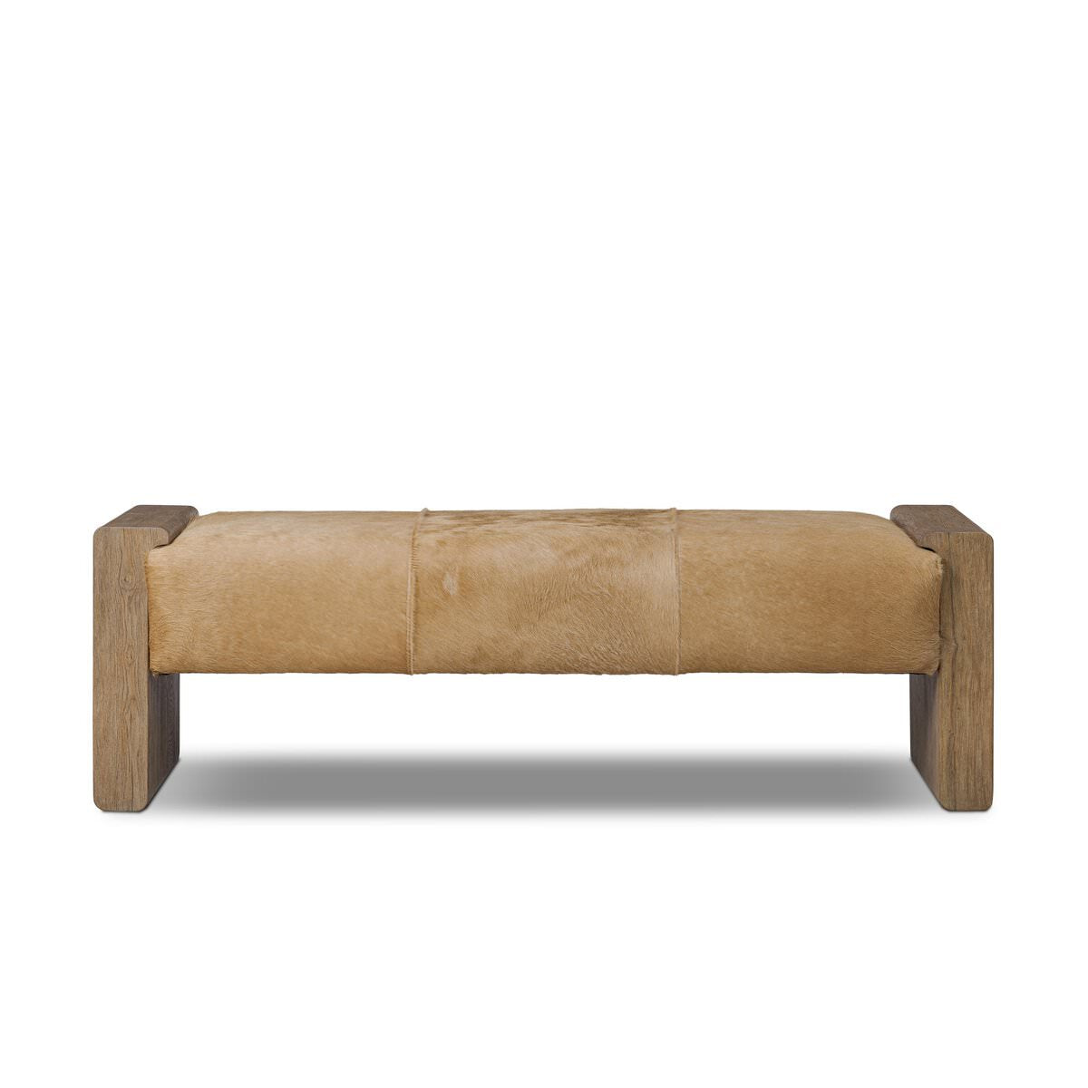 Four Hands Knox Accent Bench in Light Hair on Hide on a white background at Addison West