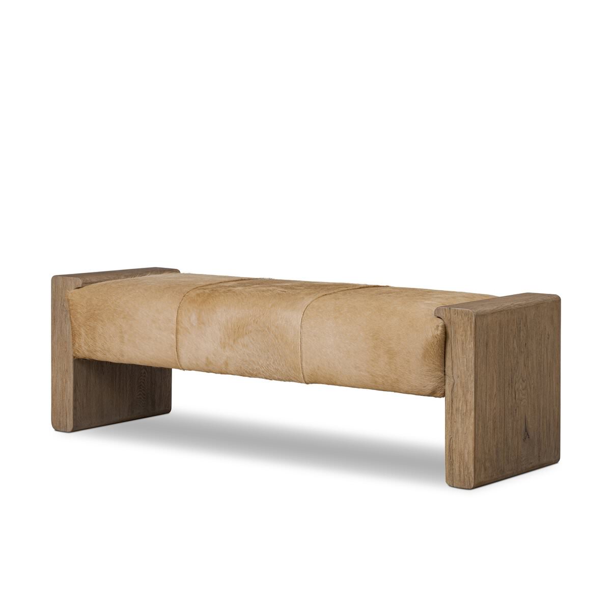 Four Hands Knox Accent Bench in Light Hair on Hide on a white background at Addison West
