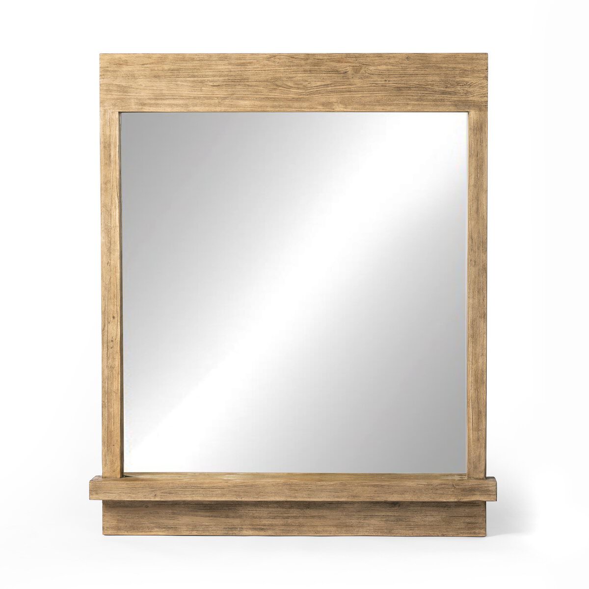Four Hands Ledge Wall Mirror in Distressed Light Pine on a white background at Addison West