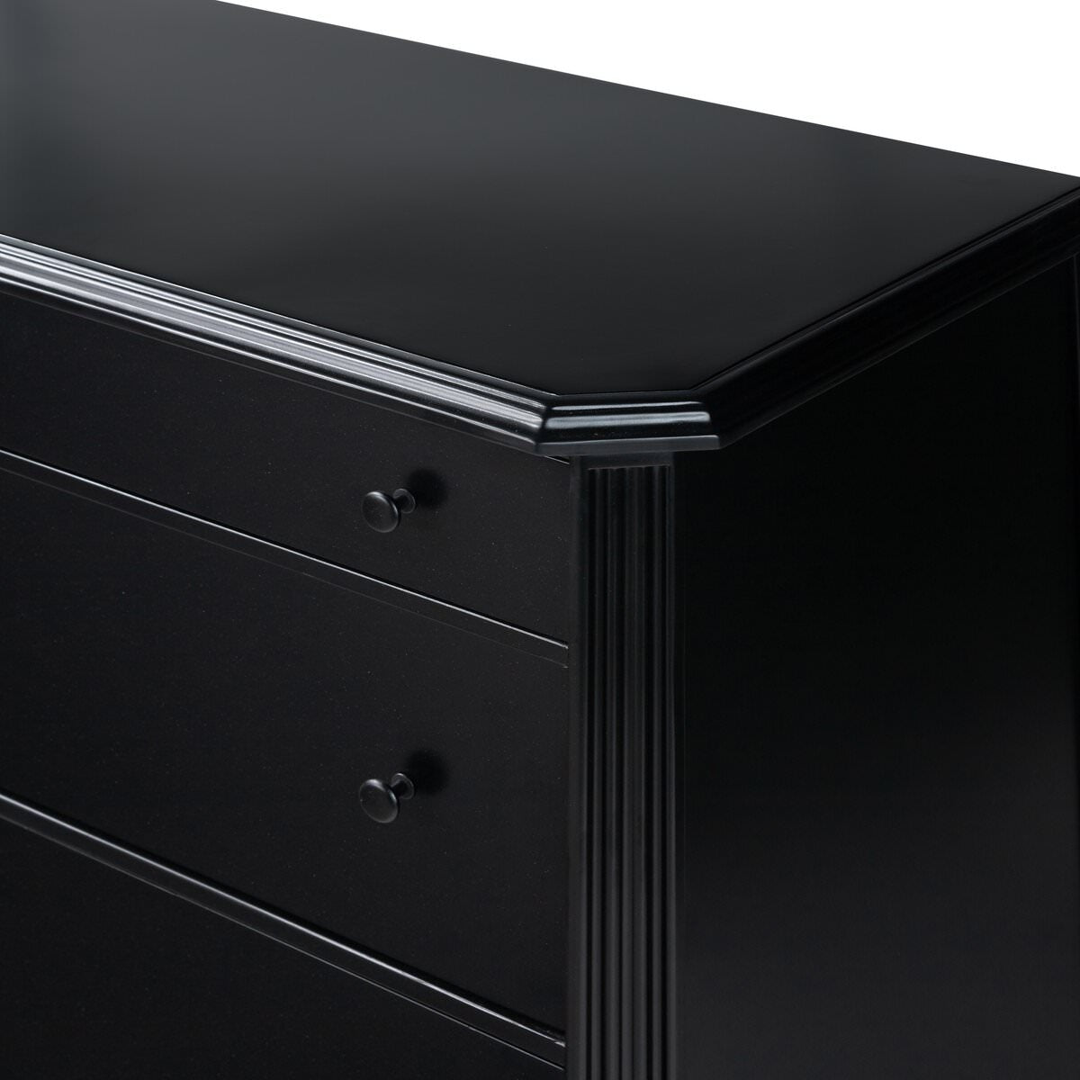 Close up of Four Hands Lendon 6 Drawer Dresser in Black on a white background