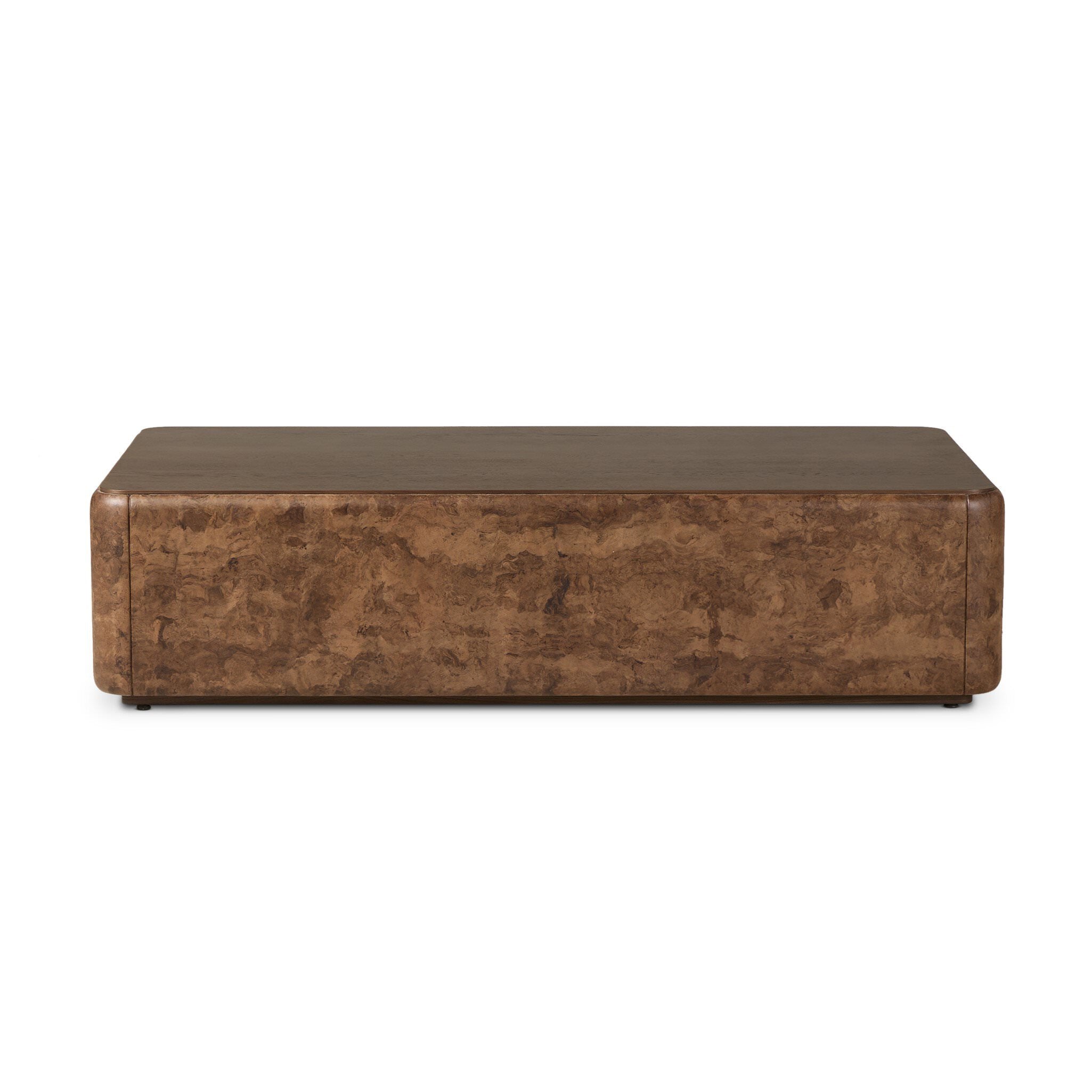 Four Hands Lola Coffee Table in Umber Oak Veneer on a white background at Addison West