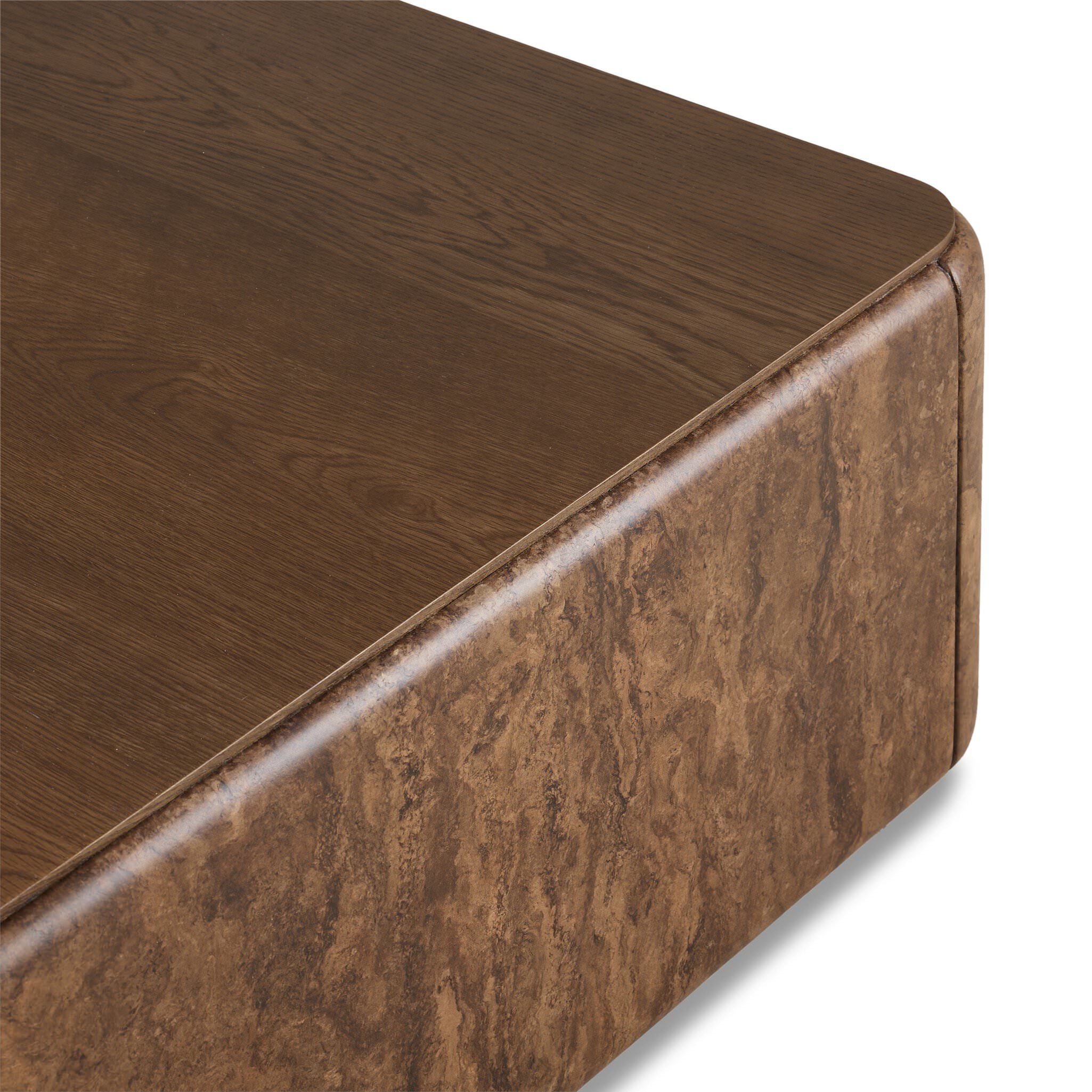 Four Hands Lola Coffee Table in Umber Oak Veneer on a white background at Addison West