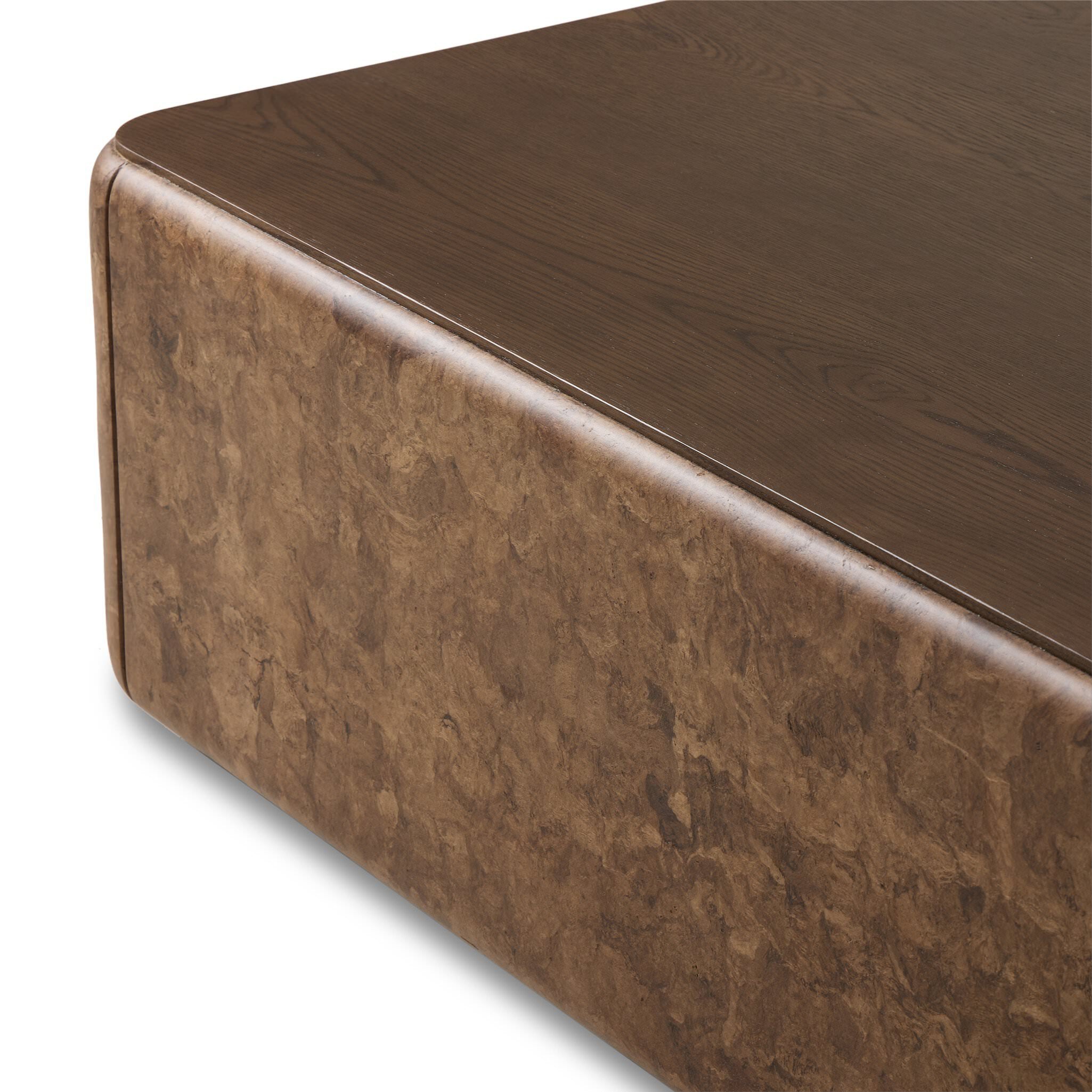 Four Hands Lola Coffee Table in Umber Oak Veneer on a white background at Addison West