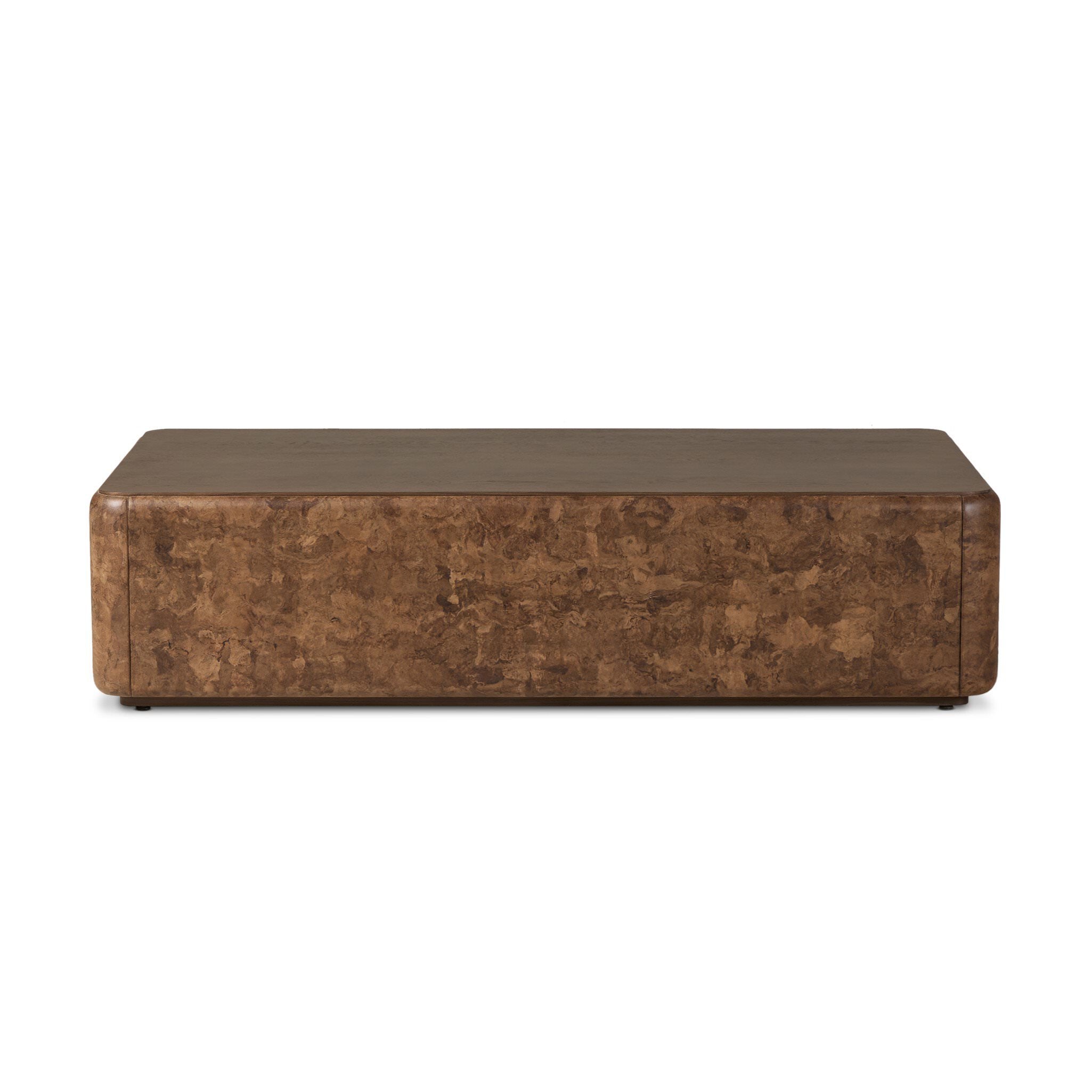Four Hands Lola Coffee Table in Umber Oak Veneer on a white background at Addison West