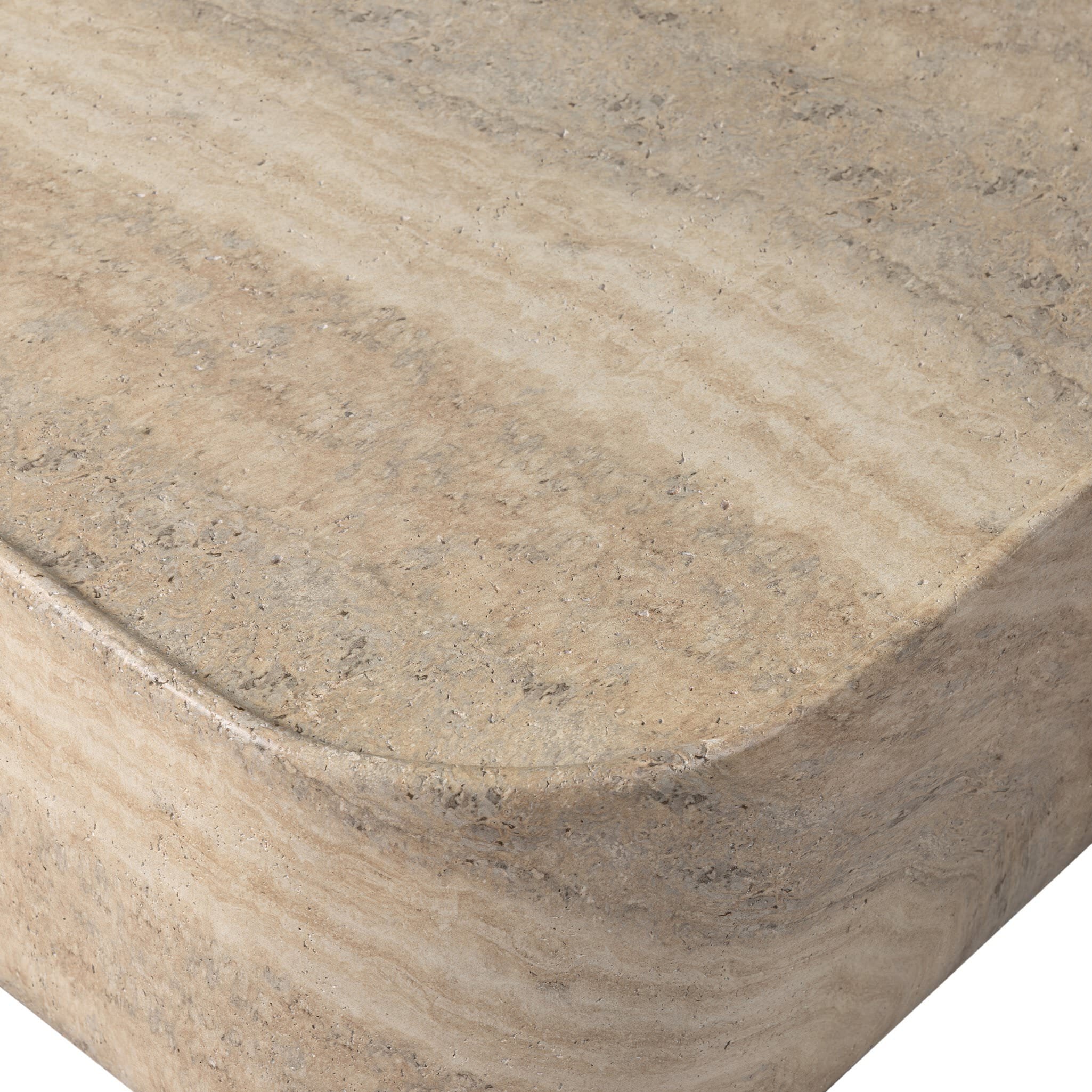 Close up of Four Hands Manor Outdoor Coffee Table in Textured Sandy Grey on a white background at Addison West