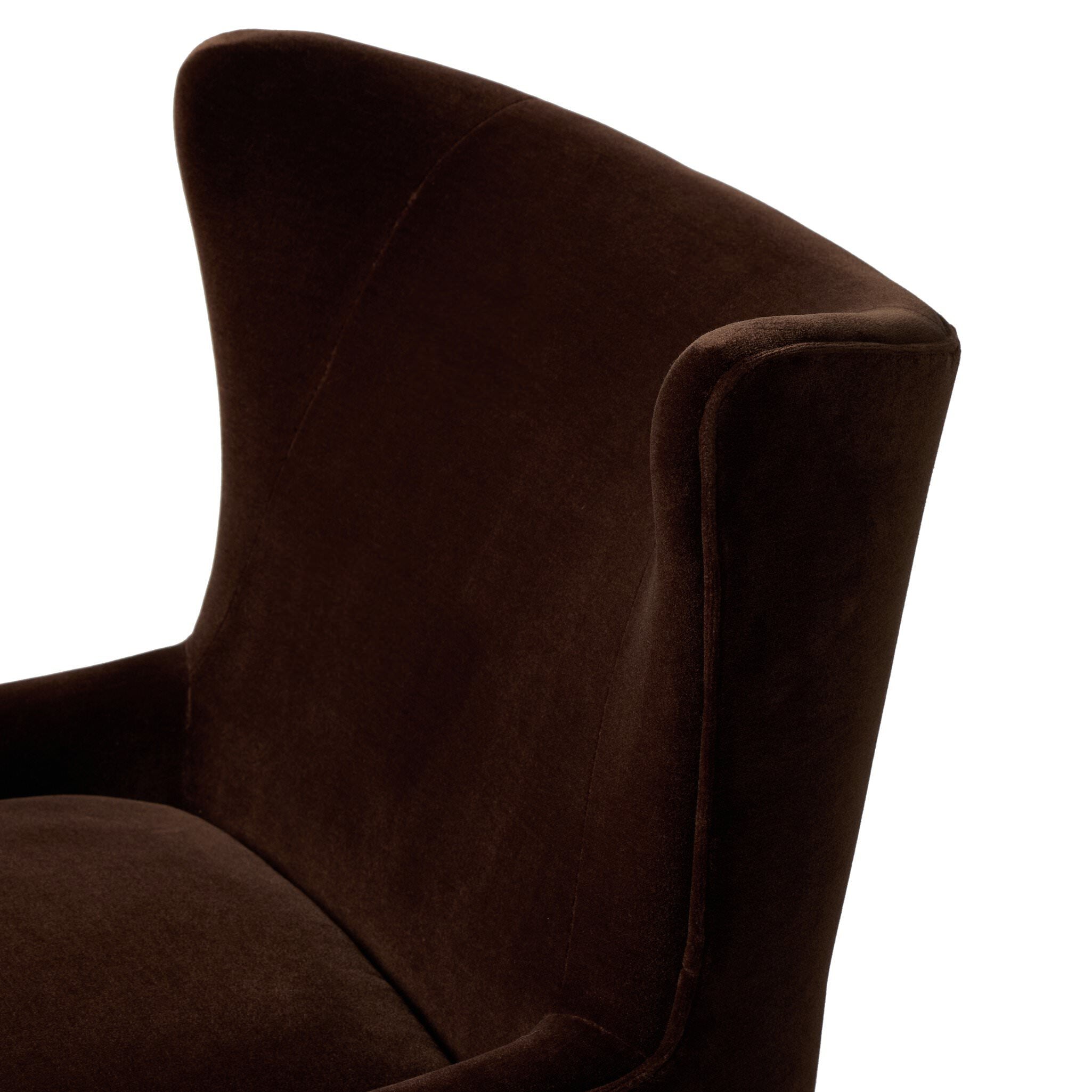 Four Hands Marlow Wing Chair in Monte Chocolate on white background at Addison West.