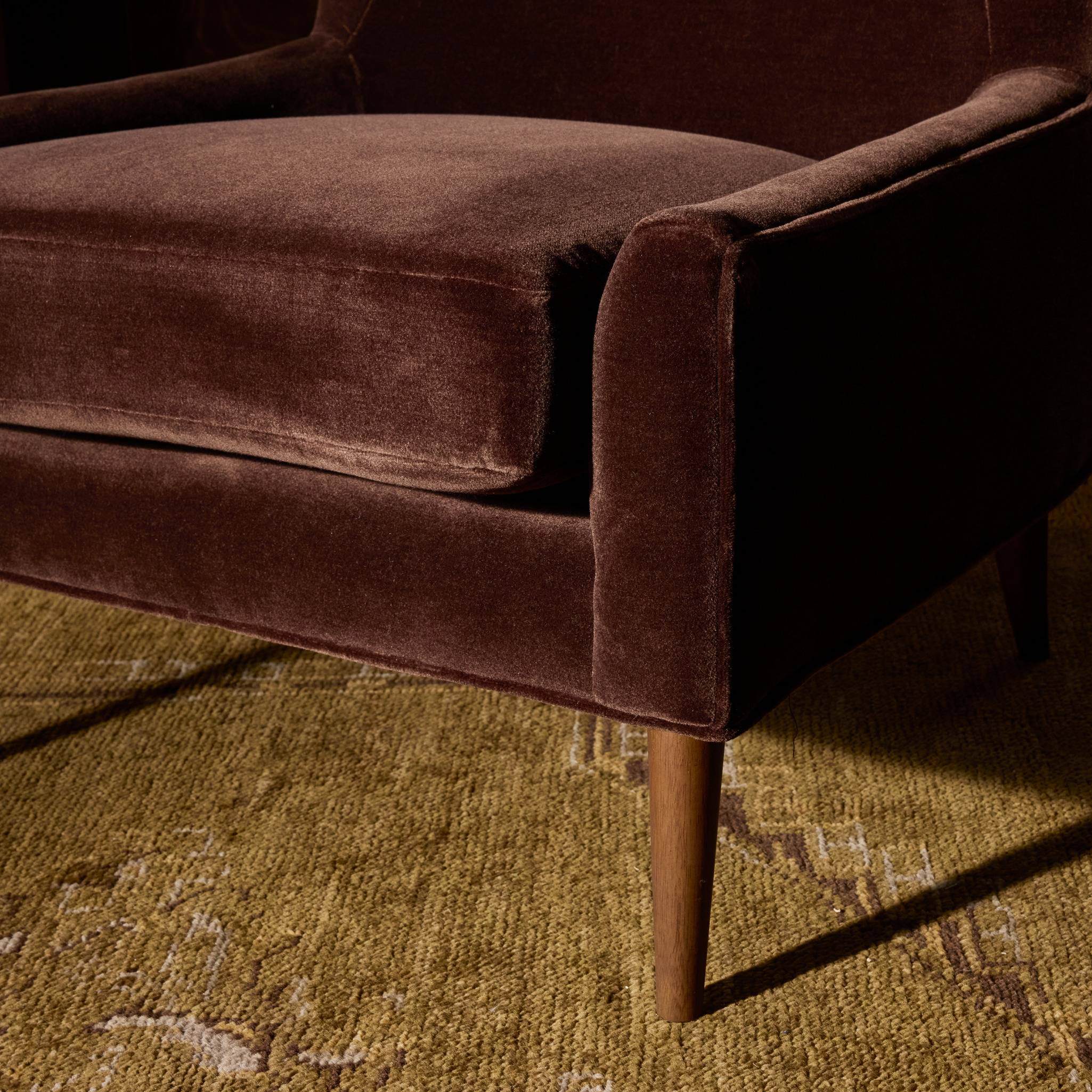 Close up of the Four Hands Marlow Wing Chair in Monte Chocolate at Addison West.