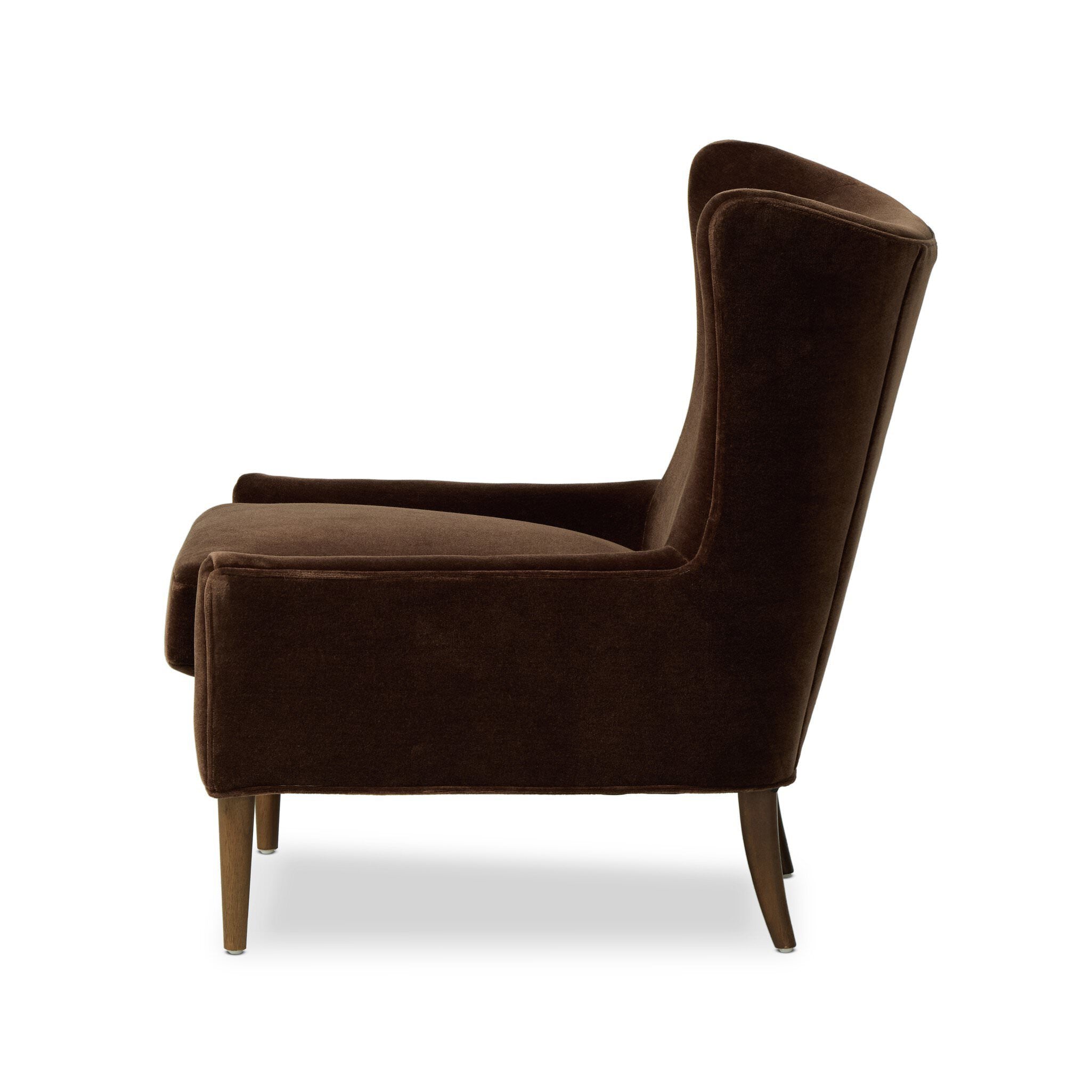 Four Hands Marlow Wing Chair in Monte Chocolate on white background at Addison West.