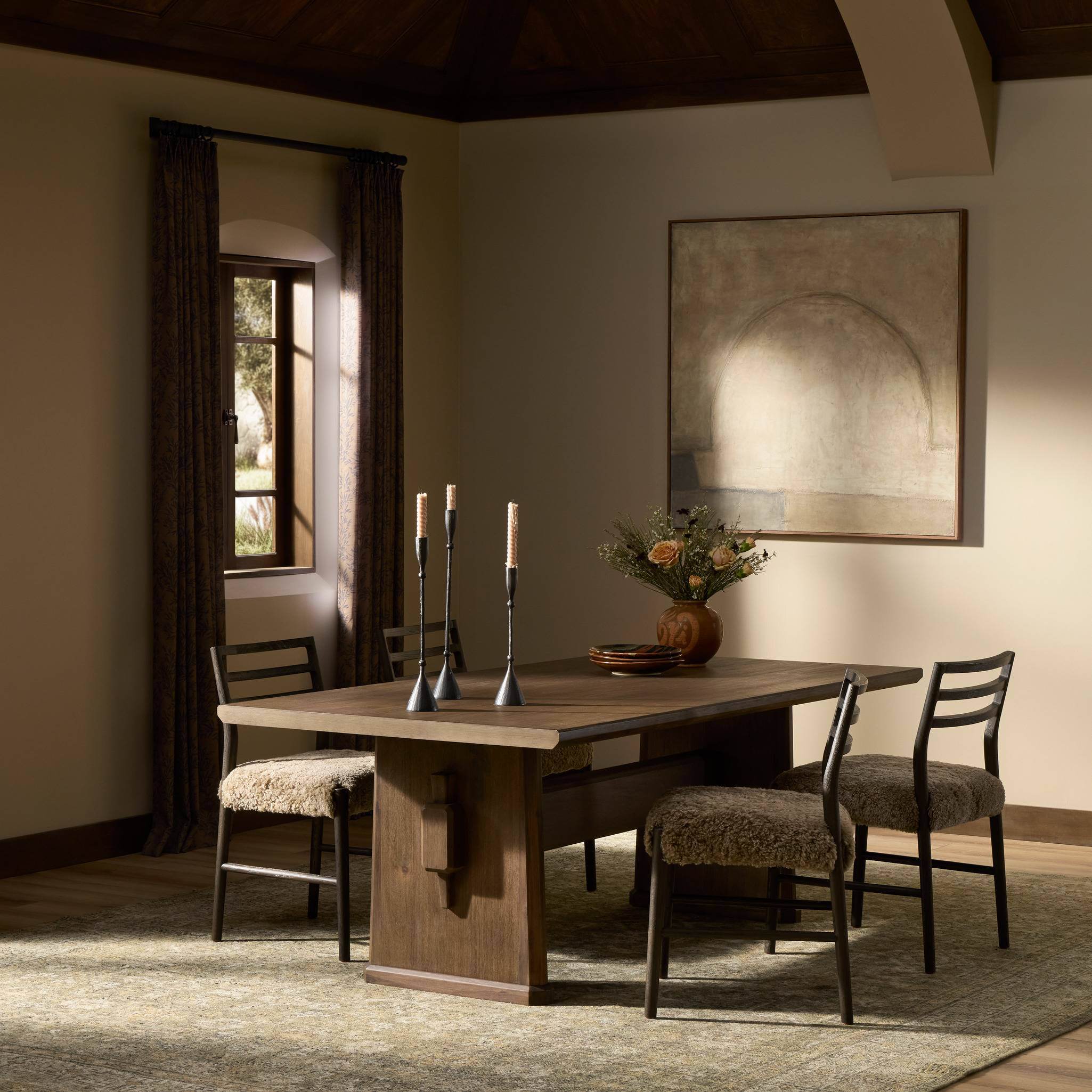 Four Hands Melina Extension Dining Table in Weathered Acacia Veneer without extensions in dining room at Addison West.
