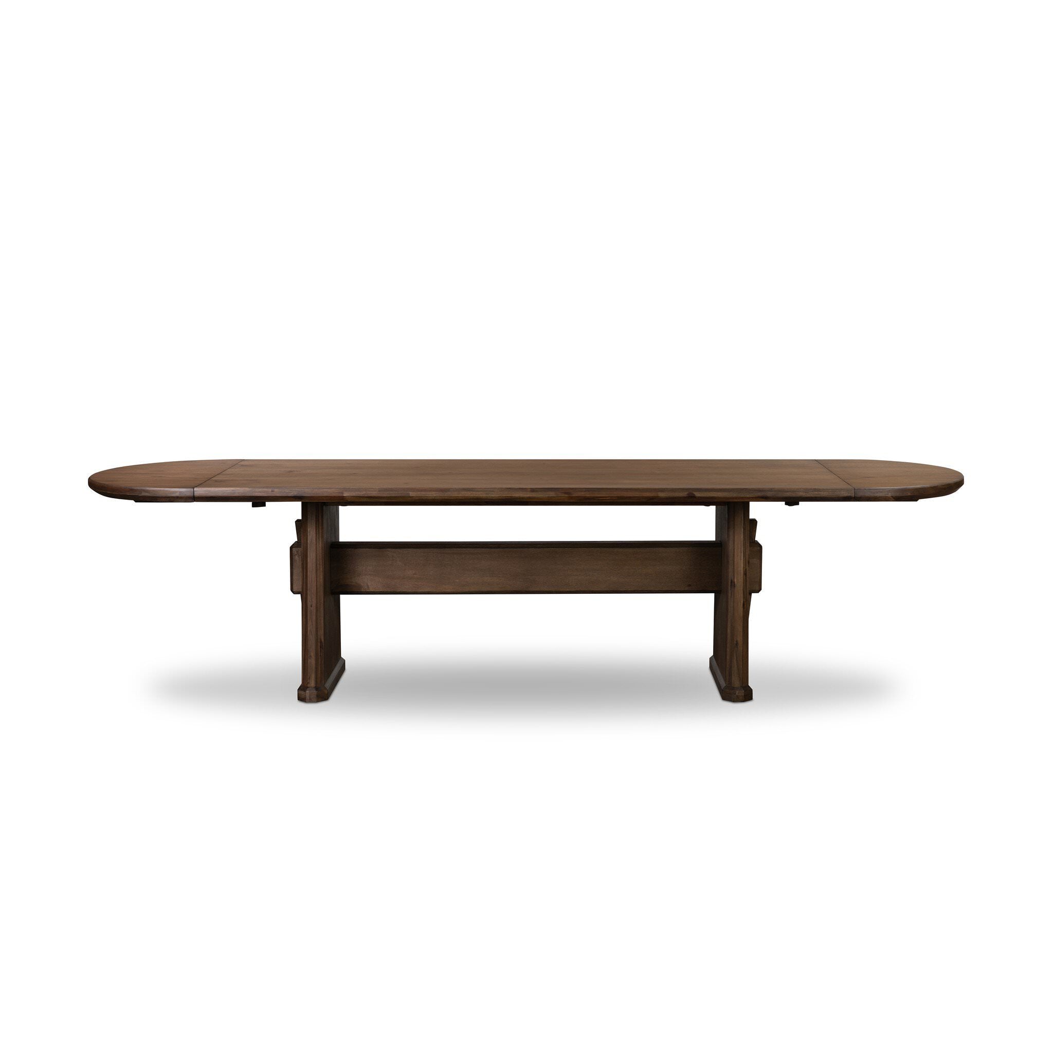 Four Hands Melina Extension Dining Table in Weathered Acacia Veneer on white background at Addison West.