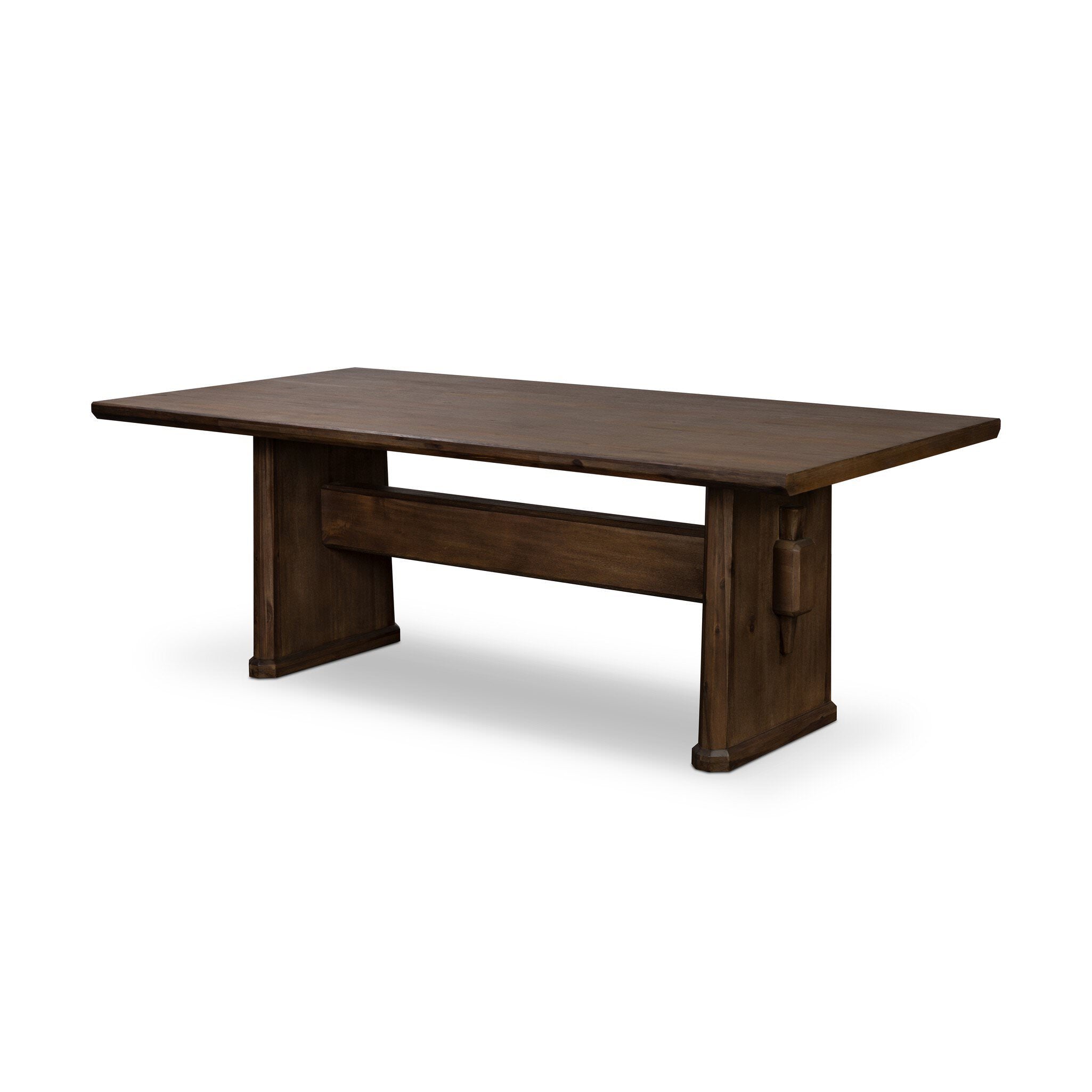 Four Hands Melina Extension Dining Table in Weathered Acacia Veneer without extensions on white background at Addison West.