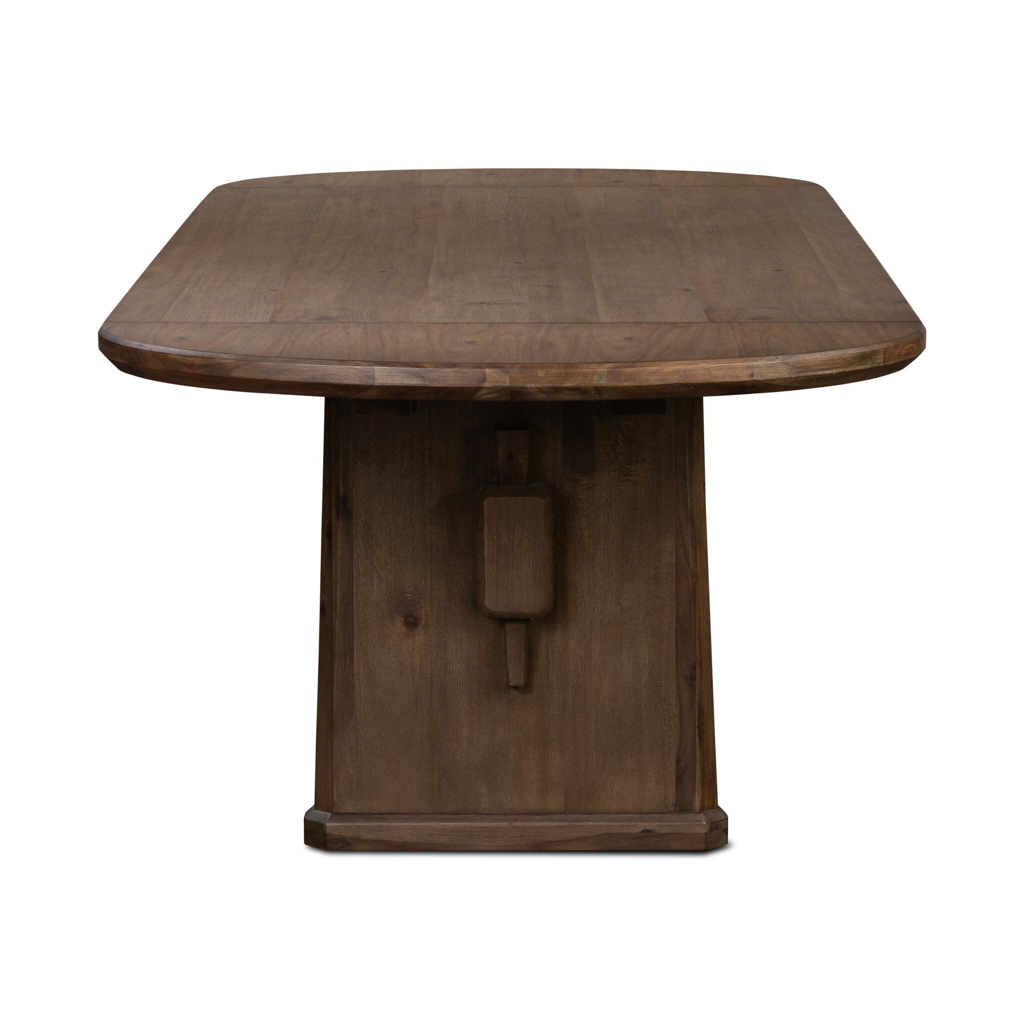 Four Hands Melina Extension Dining Table in Weathered Acacia Veneer on white background at Addison West.