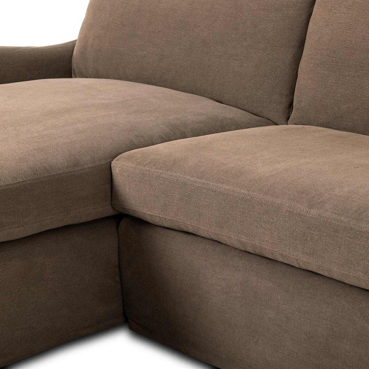 Close up of Four Hands Monette 2-Piece Sectional Left Chaise in Broadway Coffee on a white background at Addison West