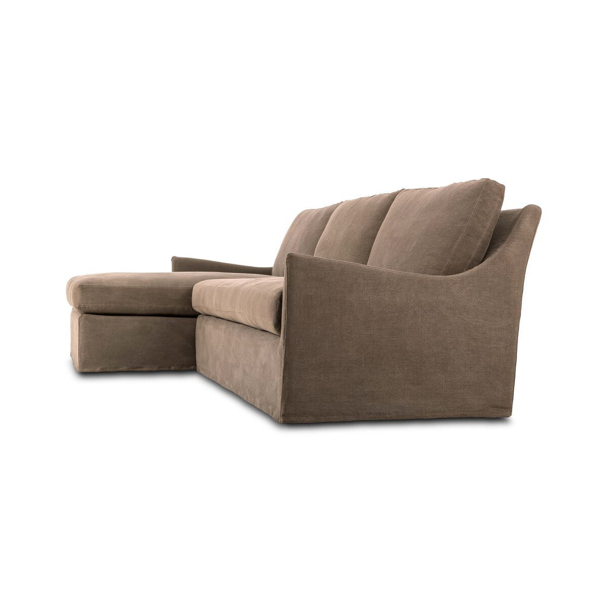 Four Hands Monette 2-Piece Sectional Left Chaise in Broadway Coffee on a white background at Addison West